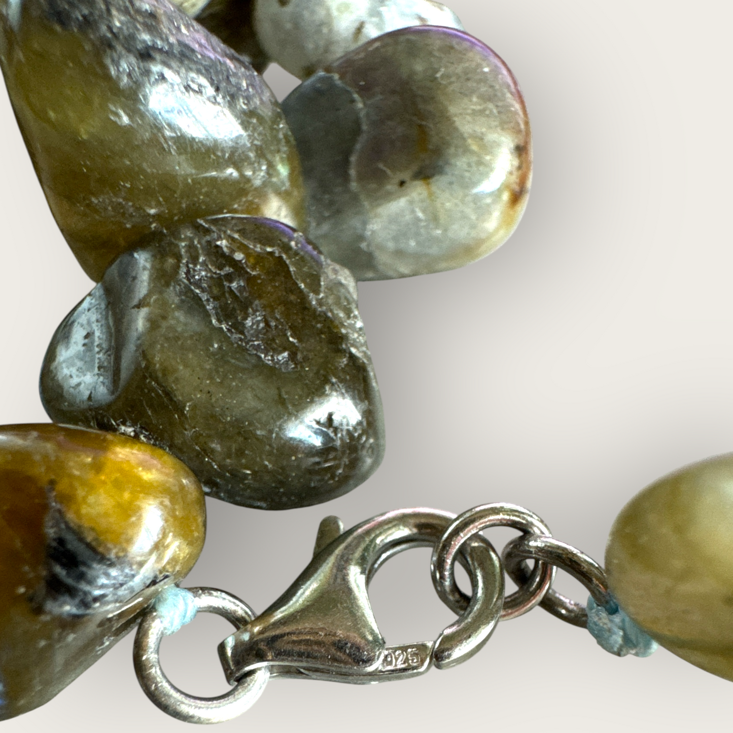 Vintage Chunky Labradorite Nugget Necklace – 925 Sterling Silver Clasp – 18”
