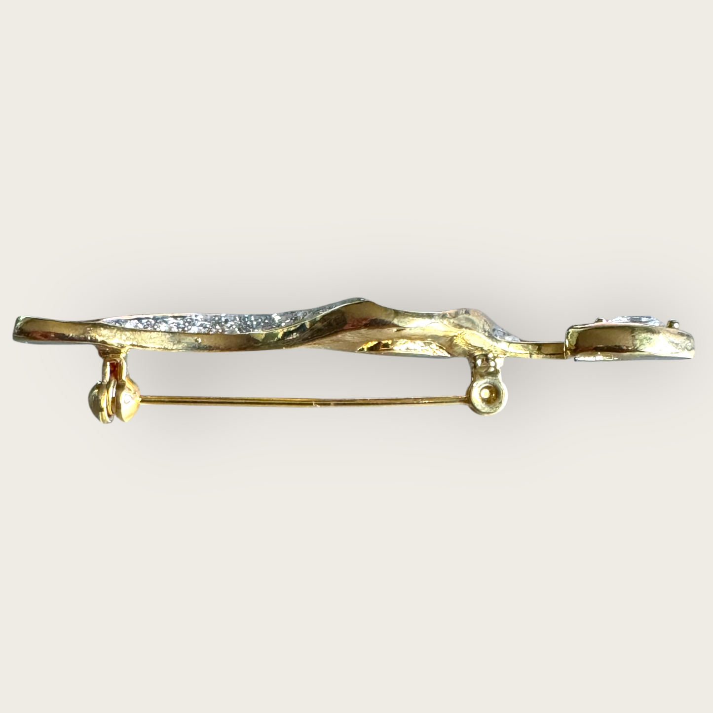 Vintage Gold-Tone Swirl Brooch with Marquise Rhinestone – 3 Inches