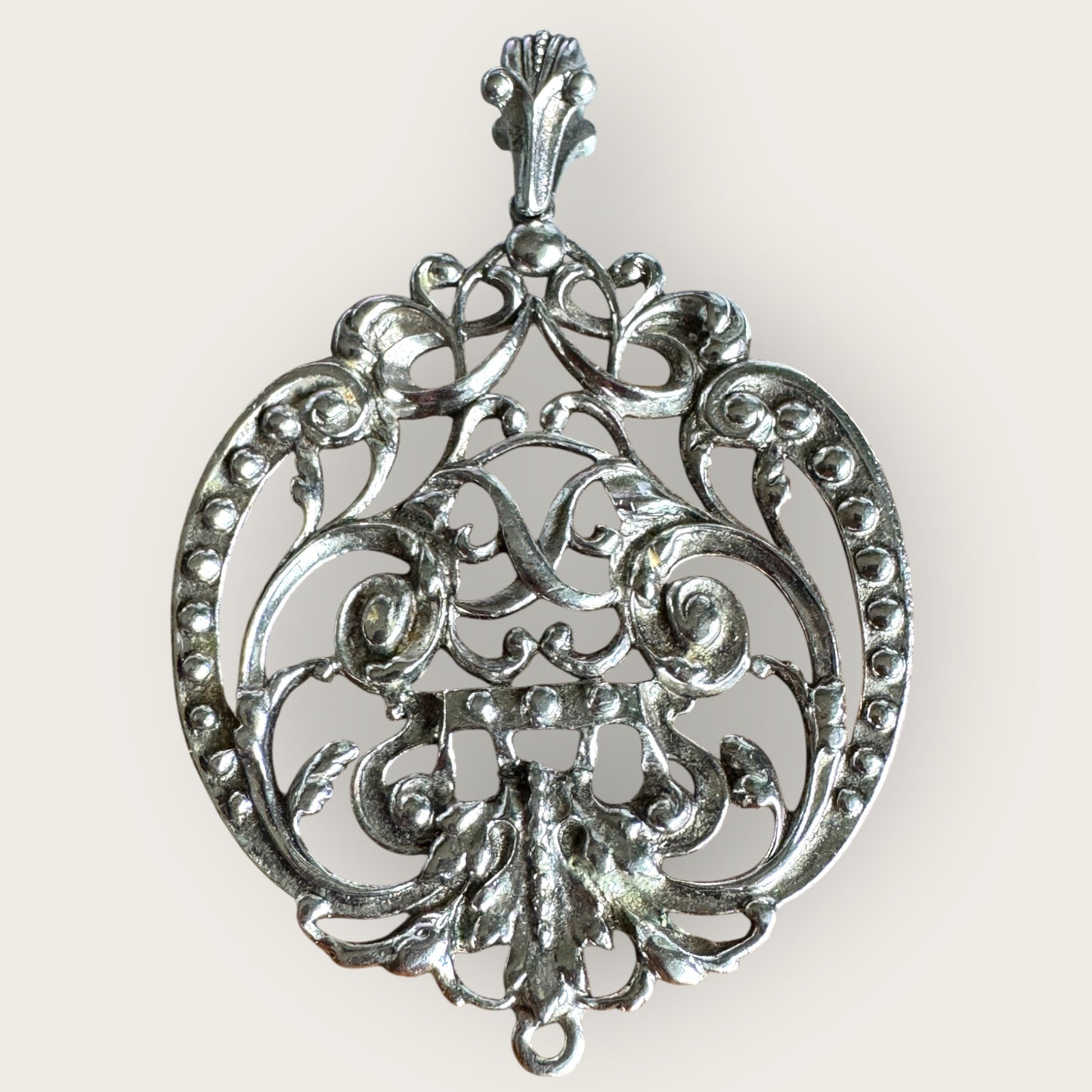 Vintage Signed Avon Baroque Revival Pendant – Bold Silver-Tone Filigree, 3.5” Statement Piece