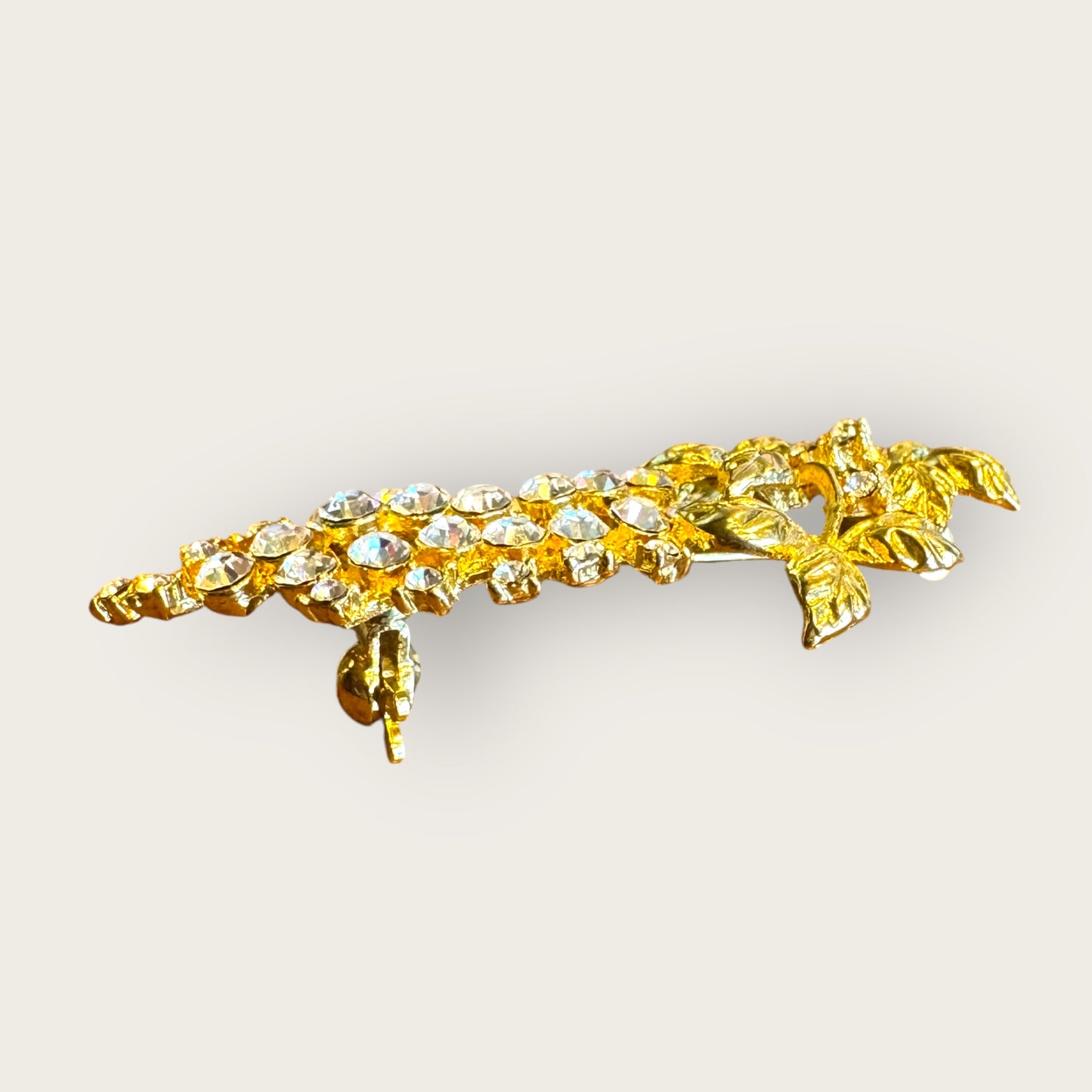 Vintage Gold-Tone Grapevine Brooch with Clear Crystal Clusters