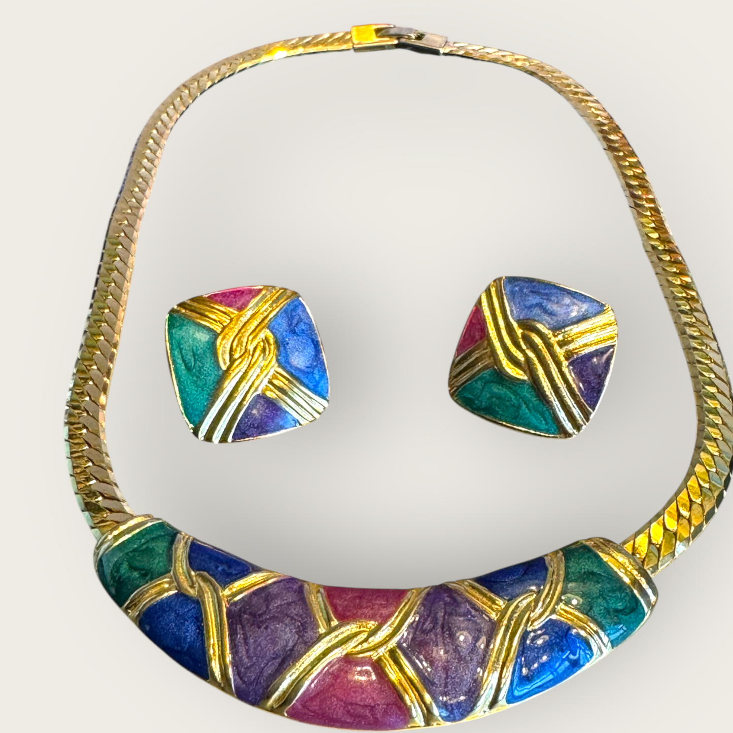 Vintage 80s/90s Enamel Necklace & Earring Set – Bold Retro Glam