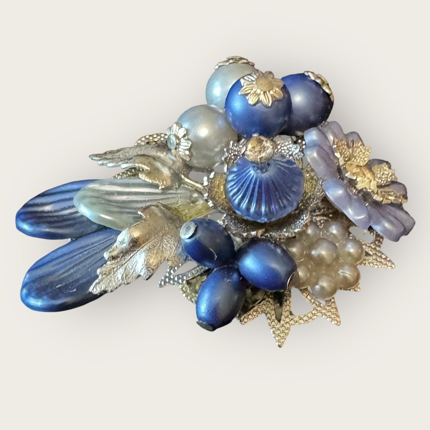 Signed Beau Jewels Vintage Blue Floral Cluster Clip-On Earrings – Mid-Century Statement Jewelry