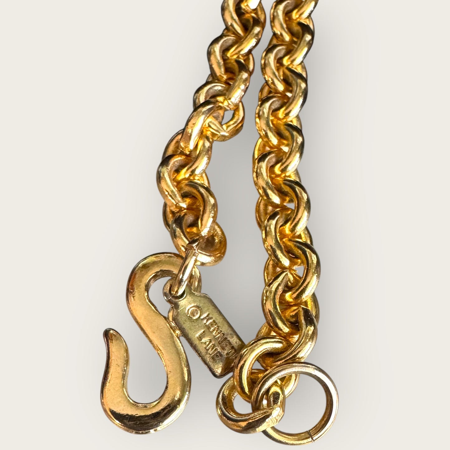 Vintage Kenneth Jay Lane Gold-Tone Chain Necklace with Multi-Tone Pearl Cha-Cha Pendant