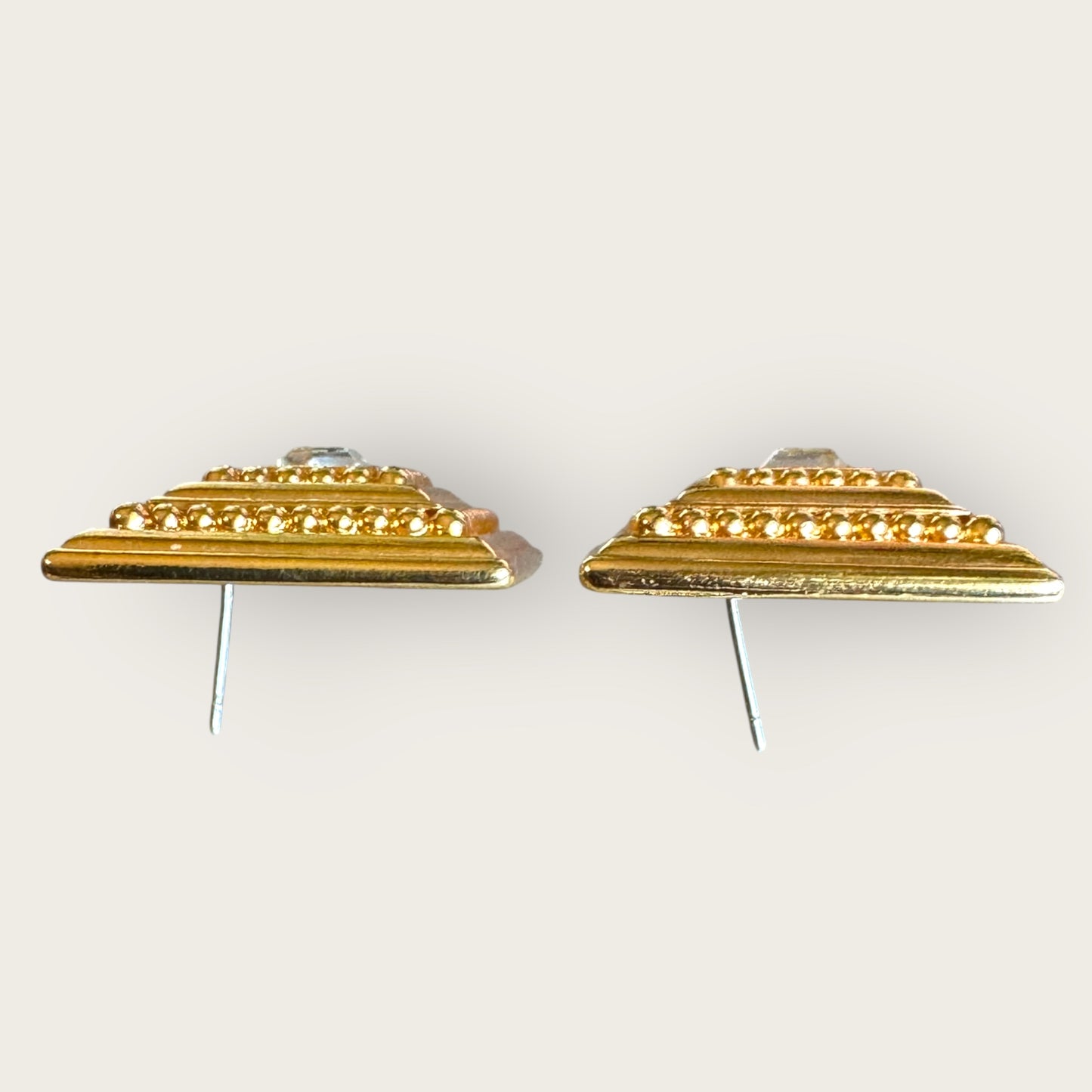 Vintage Swarovski Swan Mark Gold-Tone Beaded Square Post Earrings with Cushion-Cut Crystal
