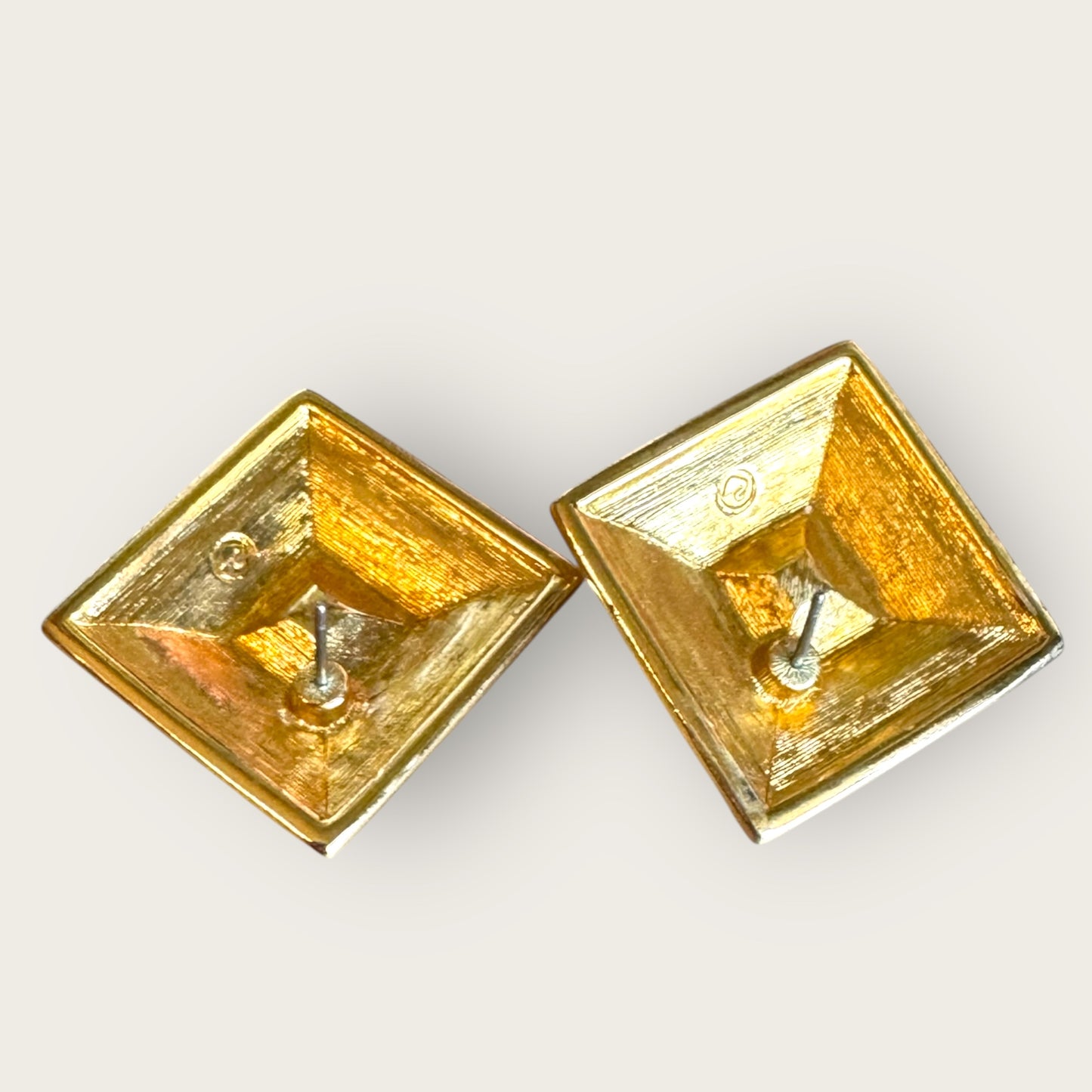 Vintage Swarovski Swan Mark Gold-Tone Beaded Square Post Earrings with Cushion-Cut Crystal