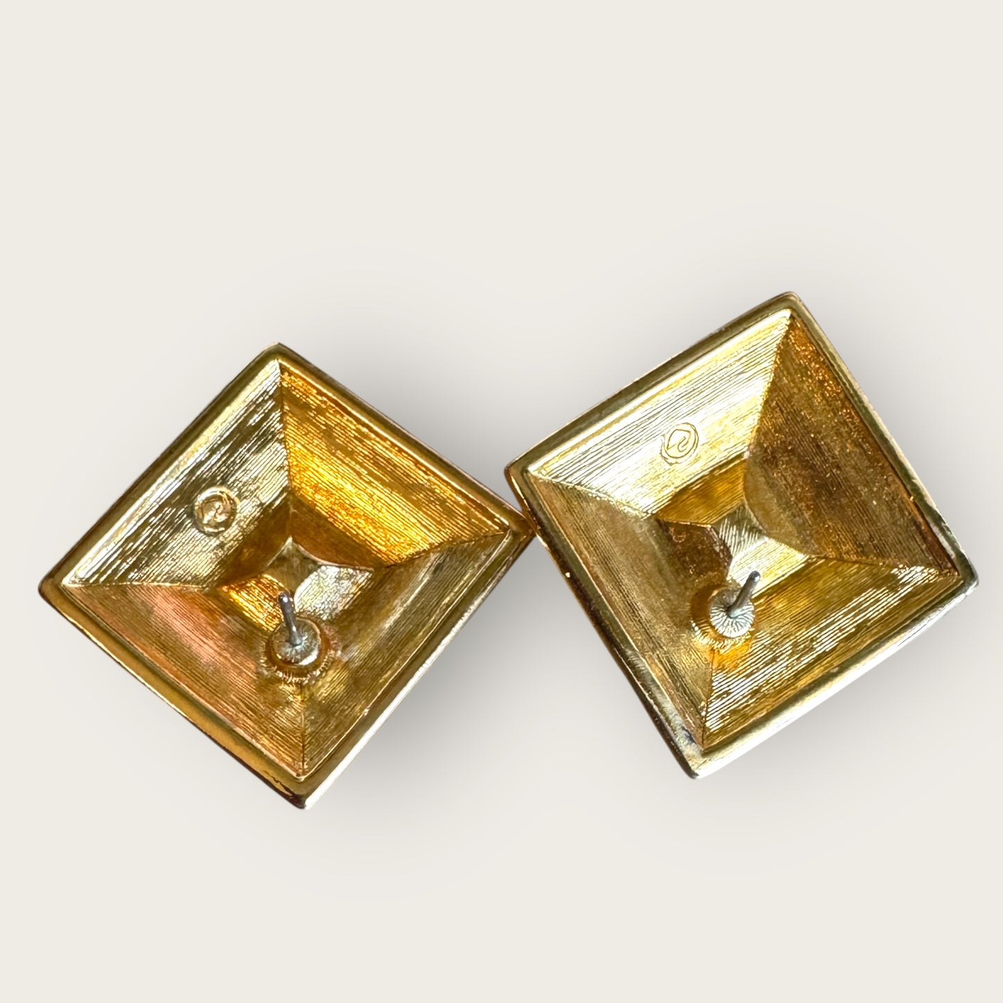 Vintage Swarovski Swan Mark Gold-Tone Beaded Square Post Earrings with Cushion-Cut Crystal