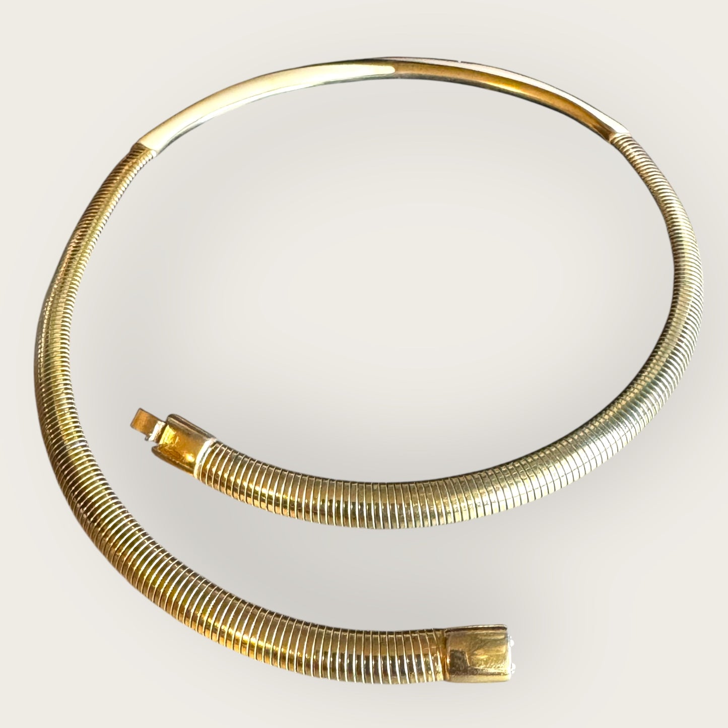 Vintage Monet Omega Chain Necklace with Cream Enamel and Gold Bar – 16 Inch Snap Closure