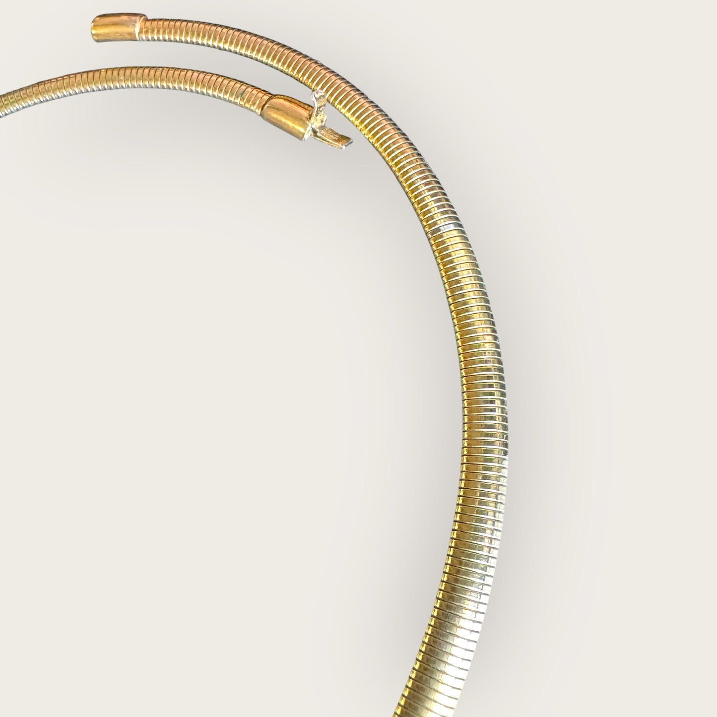 Vintage Monet Omega Chain Necklace with Cream Enamel and Gold Bar – 16 Inch Snap Closure