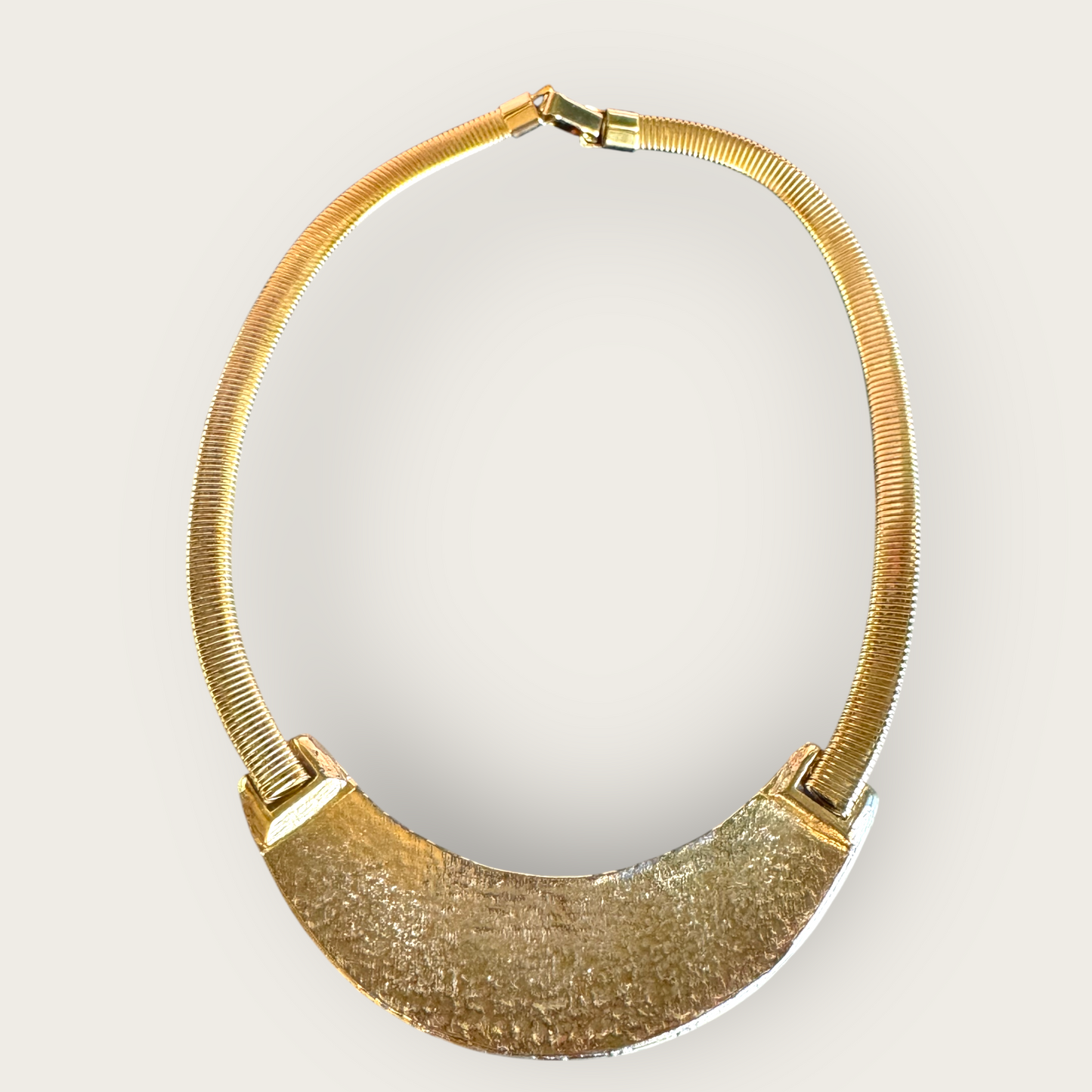 Vintage Omega Chain Necklace with Turquoise Enamel Bar – 16 Inch Gold Tone Collar Choker – Snap Closure