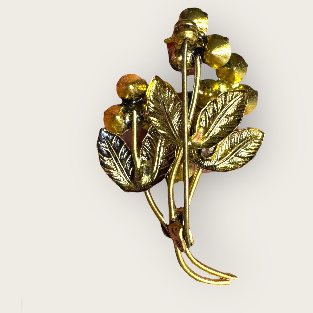 Vintage Austrian-Style Blue & Teal Rhinestone Floral Brooch – Mid-Century Bouquet Pin, Gold-Tone, 1950s–60s