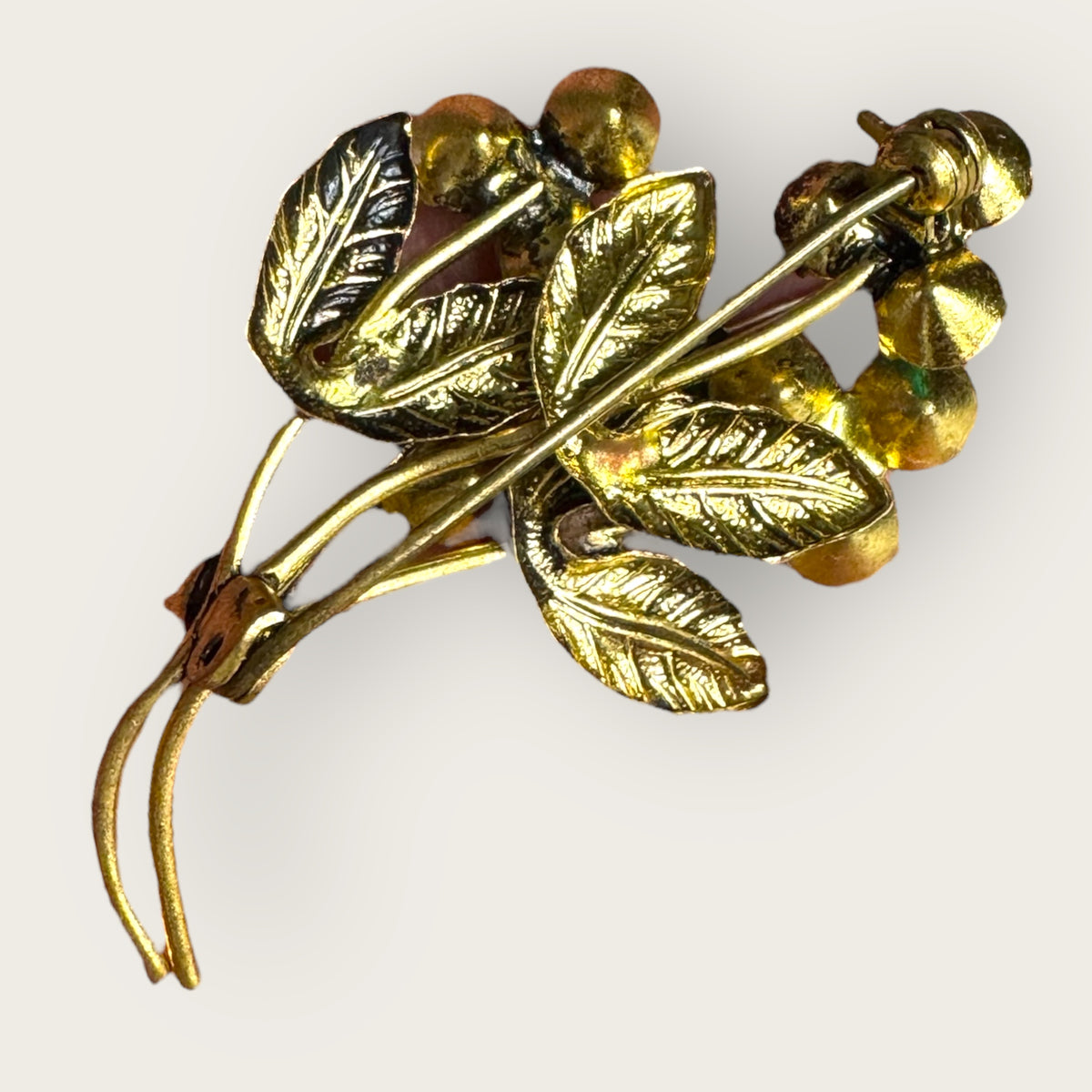 Vintage Austrian-Style Blue & Teal Rhinestone Floral Brooch – Mid-Century Bouquet Pin, Gold-Tone, 1950s–60s
