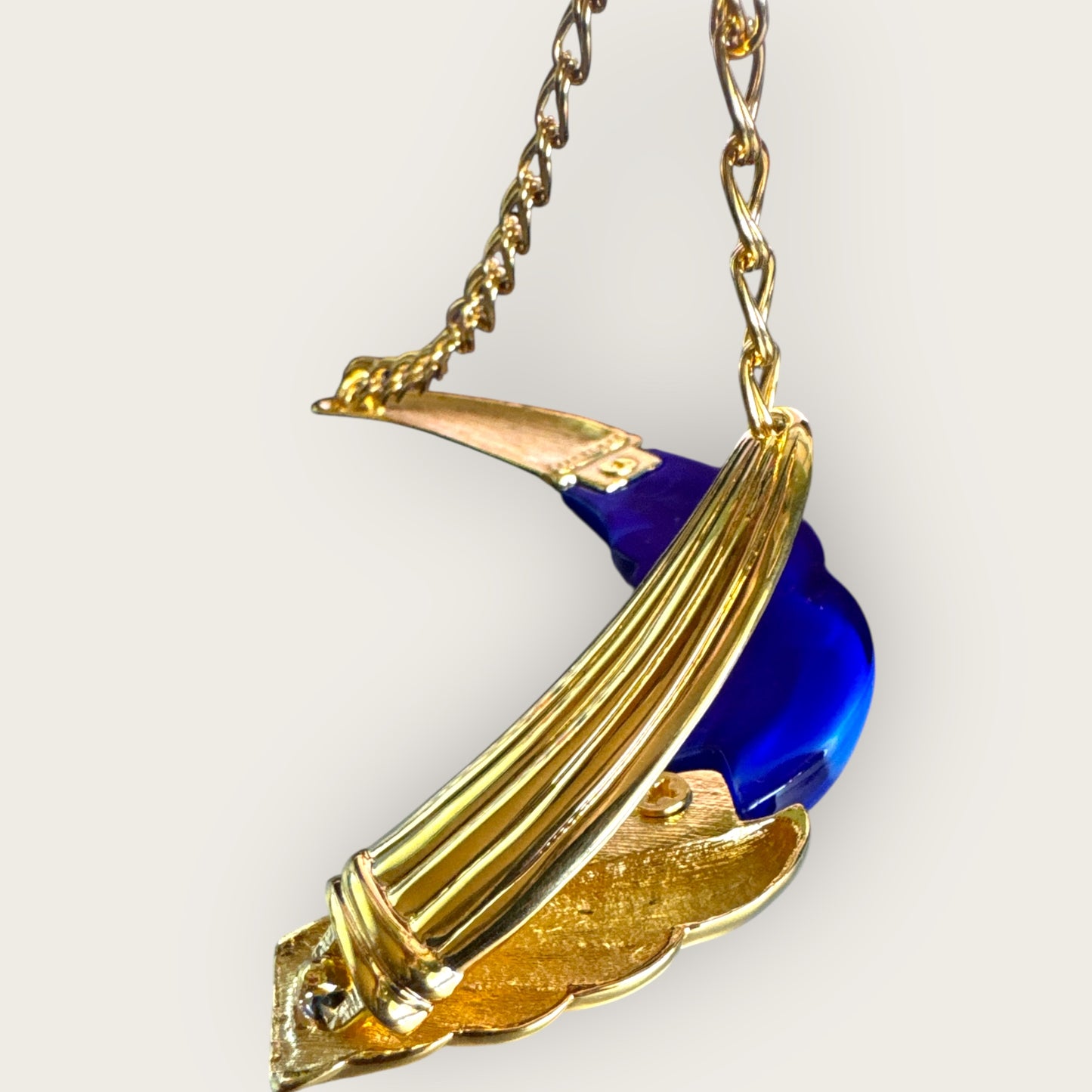 Vintage 1980s Park Lane Cobalt Blue Lucite & Gold Tone Fan Statement Necklace