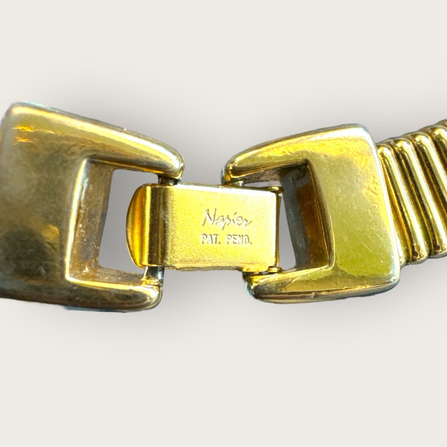 Vintage 1980s–1990s Napier Frosted Beige Enamel Omega Runway Statement Collar Necklace