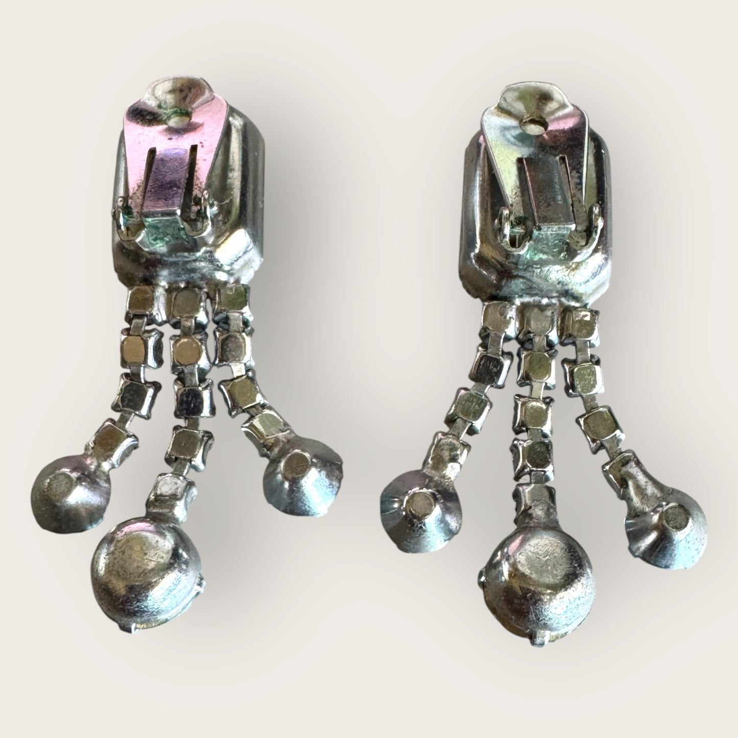 Mid-Century Baby Blue Rhinestone Statement Earrings – 1950s Chunky Clip-On Dangles