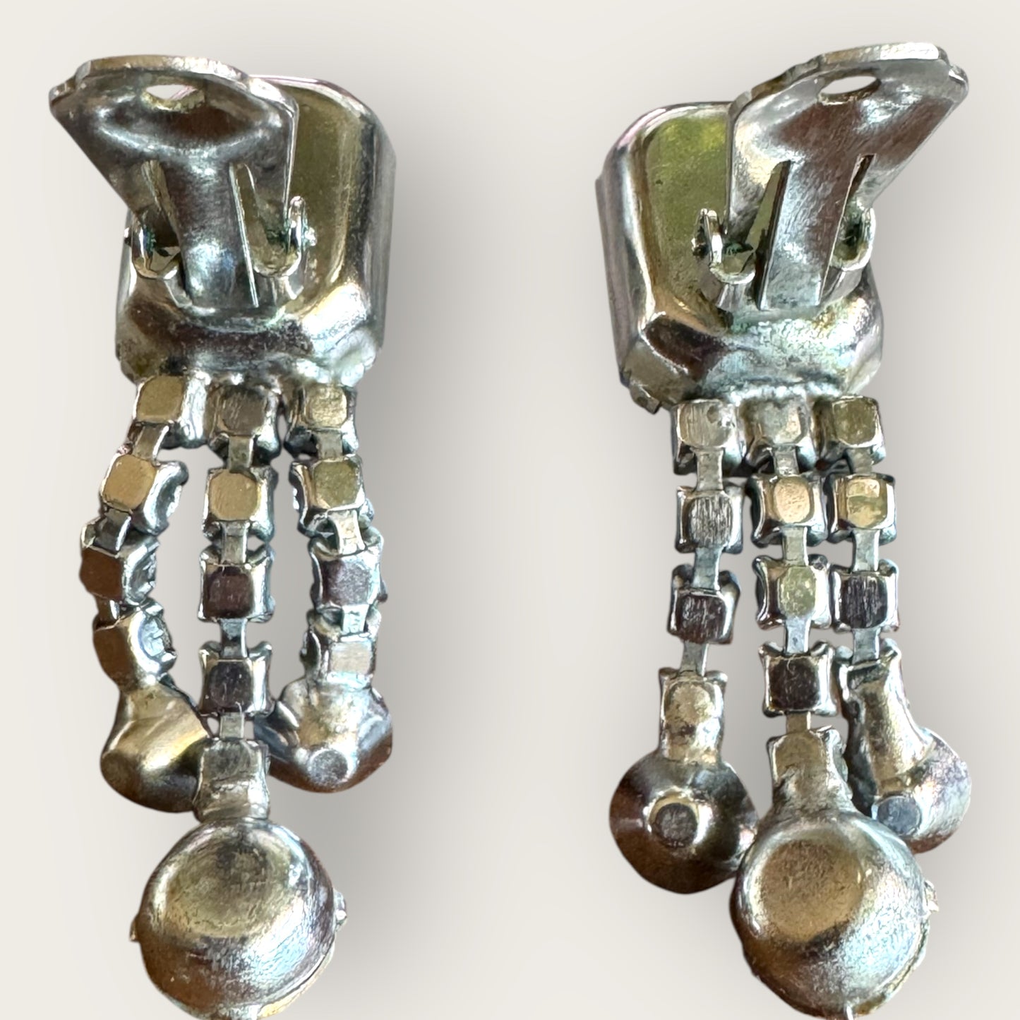 Mid-Century Baby Blue Rhinestone Statement Earrings – 1950s Chunky Clip-On Dangles