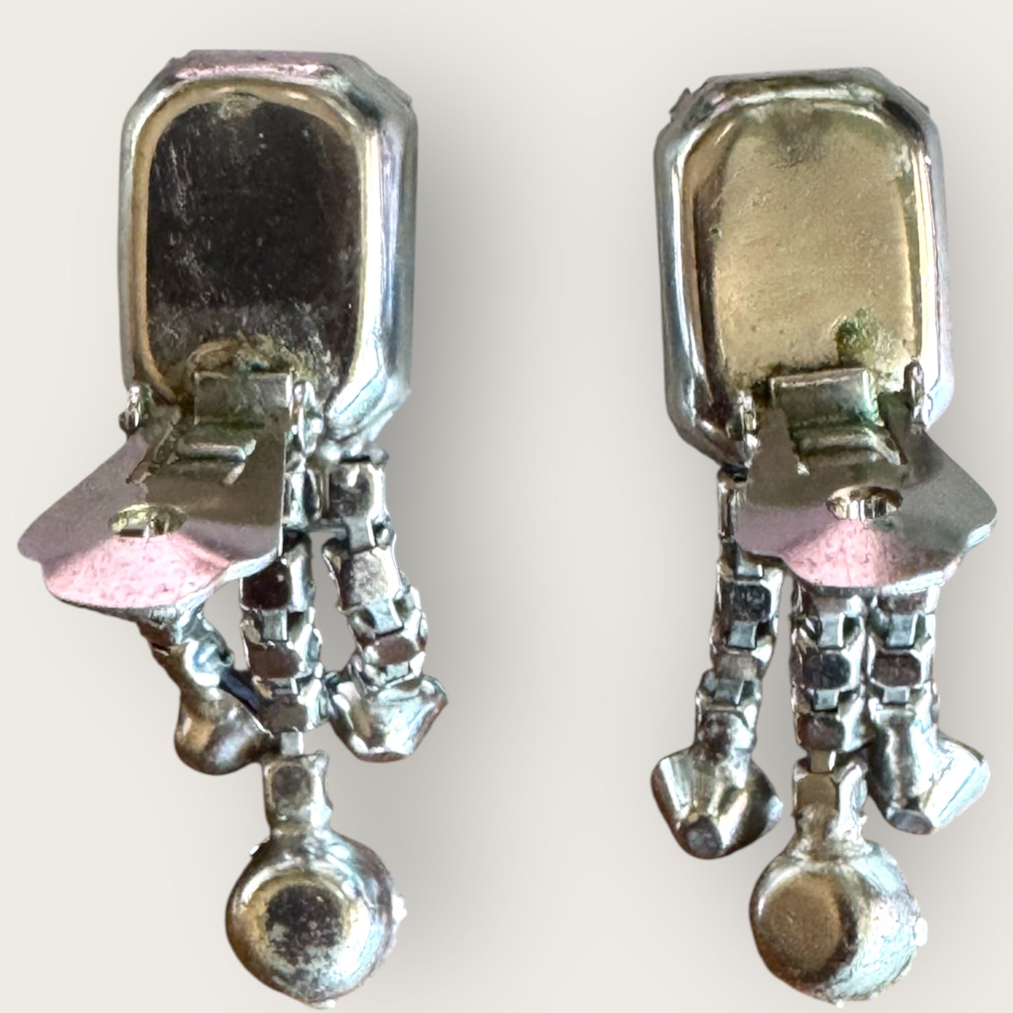 Mid-Century Baby Blue Rhinestone Statement Earrings – 1950s Chunky Clip-On Dangles