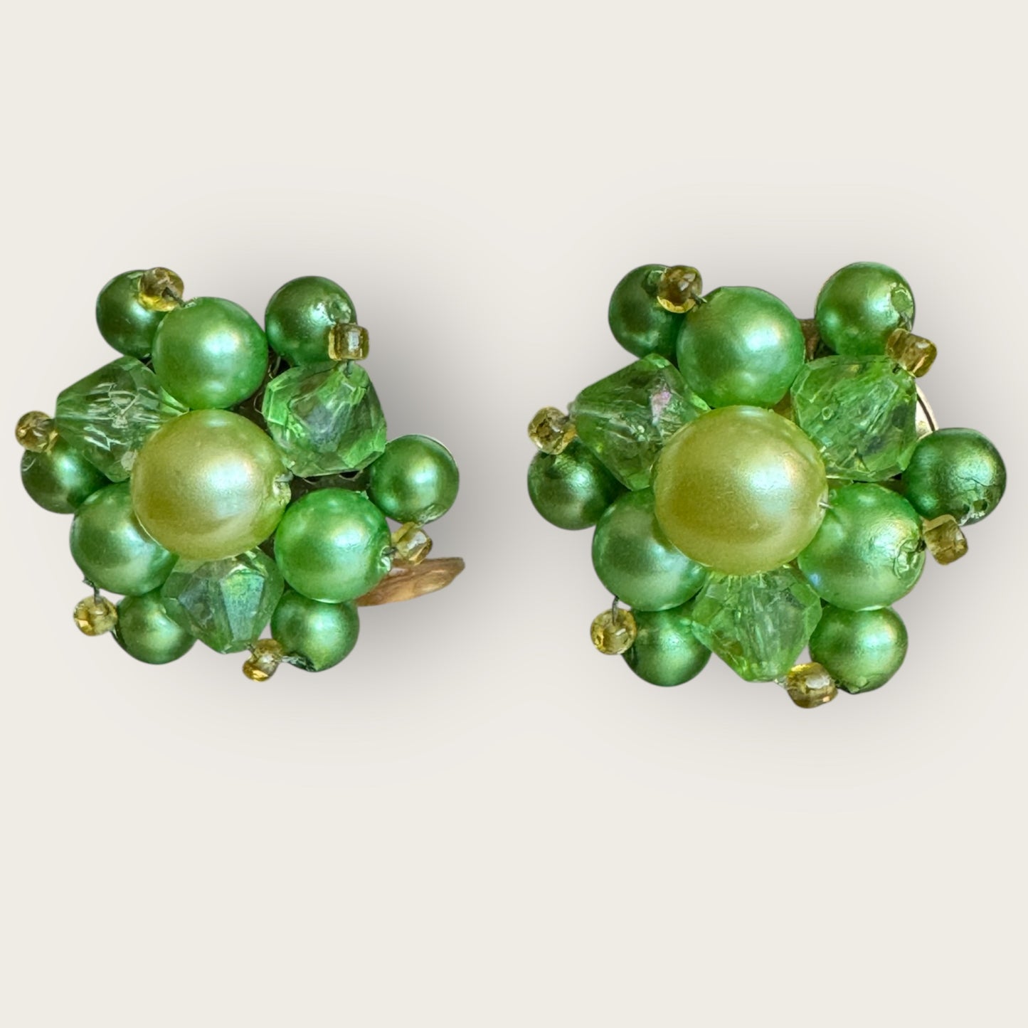 Vintage Hong Kong Lime Green Cluster Earrings – 1960s Clip-On