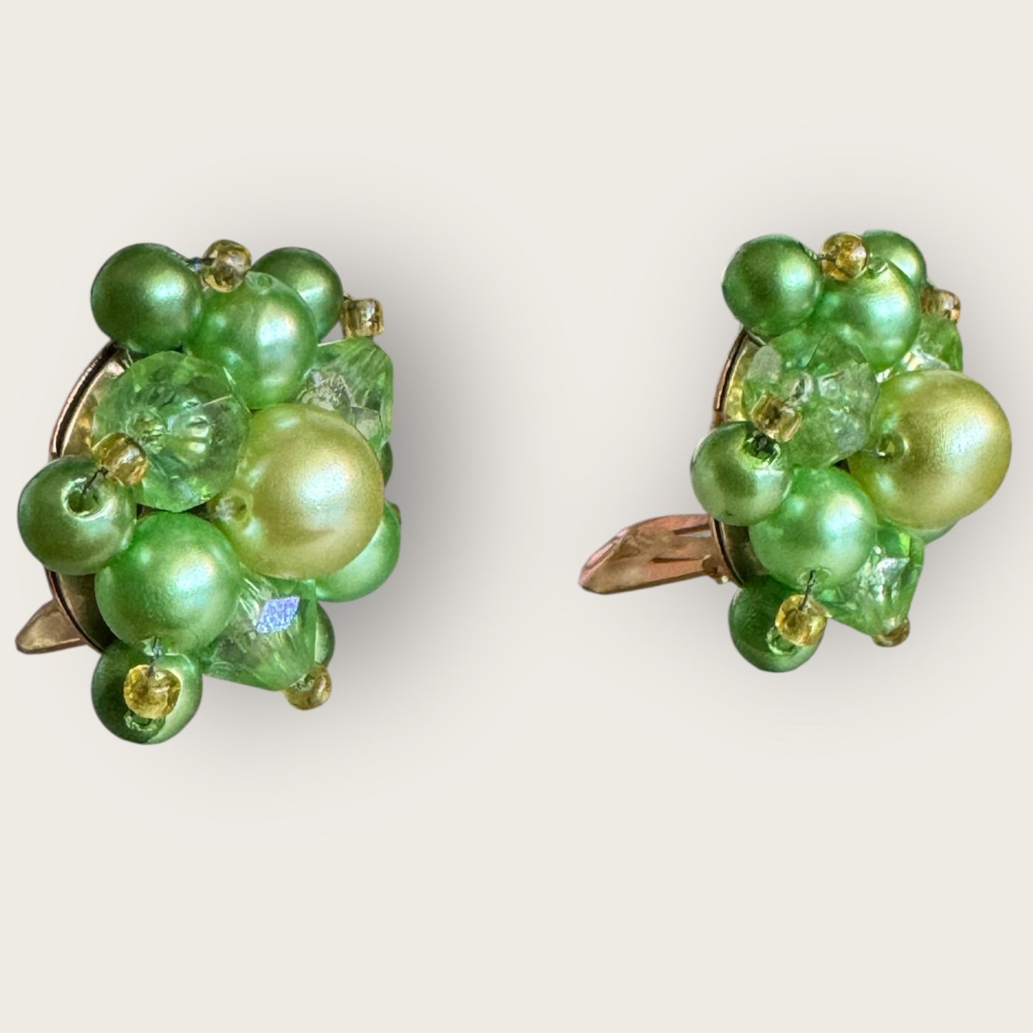 Vintage Hong Kong Lime Green Cluster Earrings – 1960s Clip-On