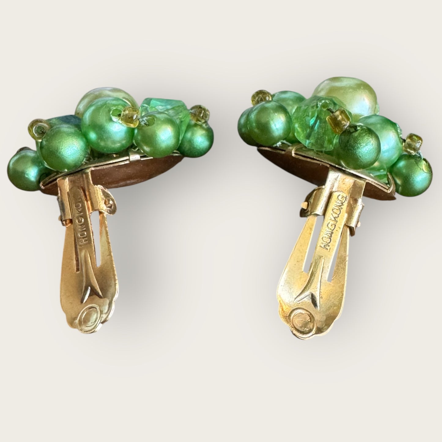 Vintage Hong Kong Lime Green Cluster Earrings – 1960s Clip-On