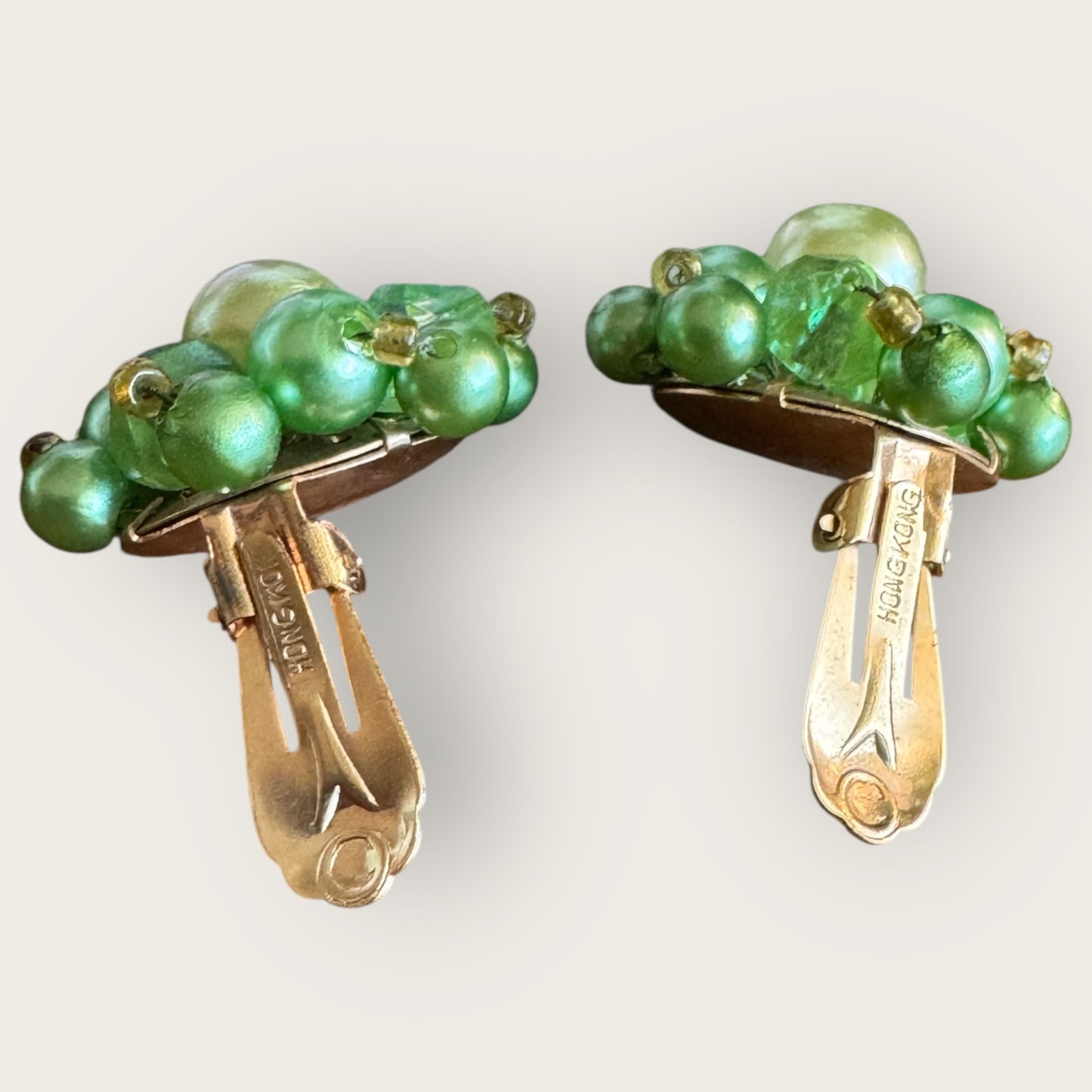 Vintage Hong Kong Lime Green Cluster Earrings – 1960s Clip-On