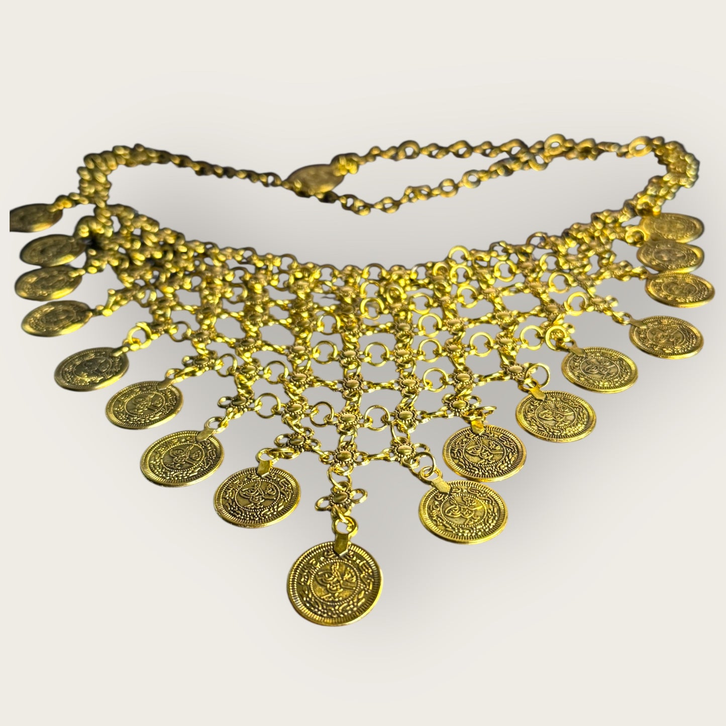 Vintage Gold Coin Bib Necklace – 1970s–1980s Runway Statement