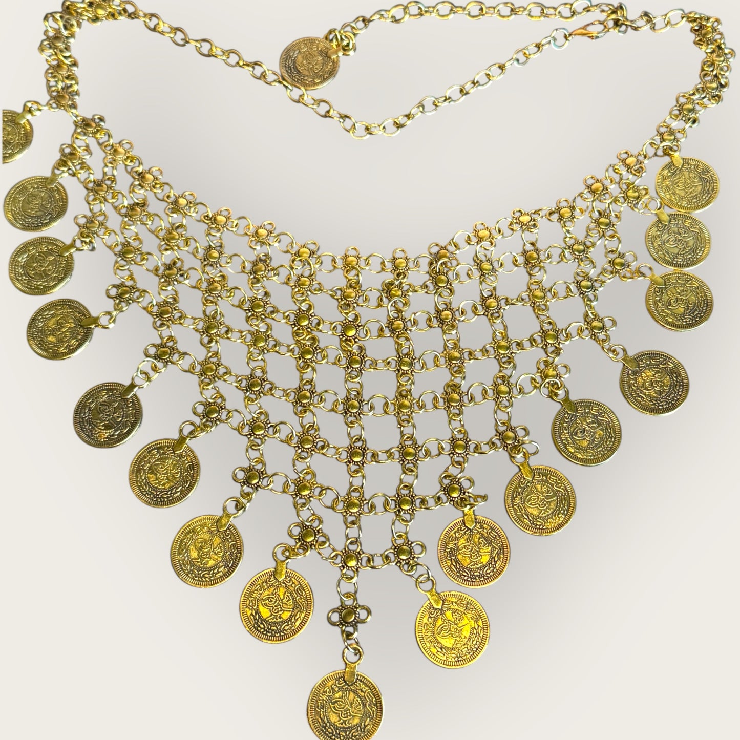 Vintage Gold Coin Bib Necklace – 1970s–1980s Runway Statement