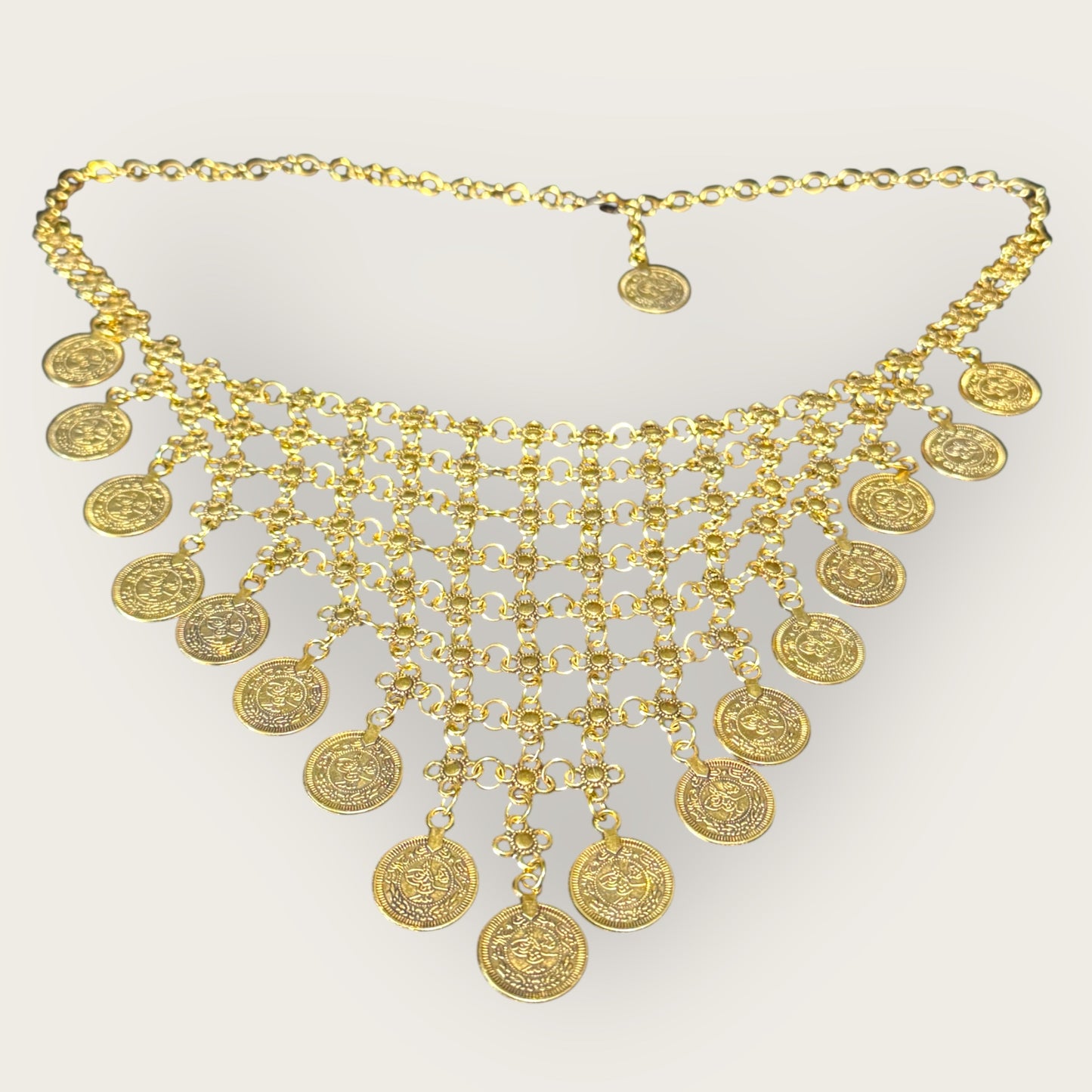 Vintage Gold Coin Bib Necklace – 1970s–1980s Runway Statement