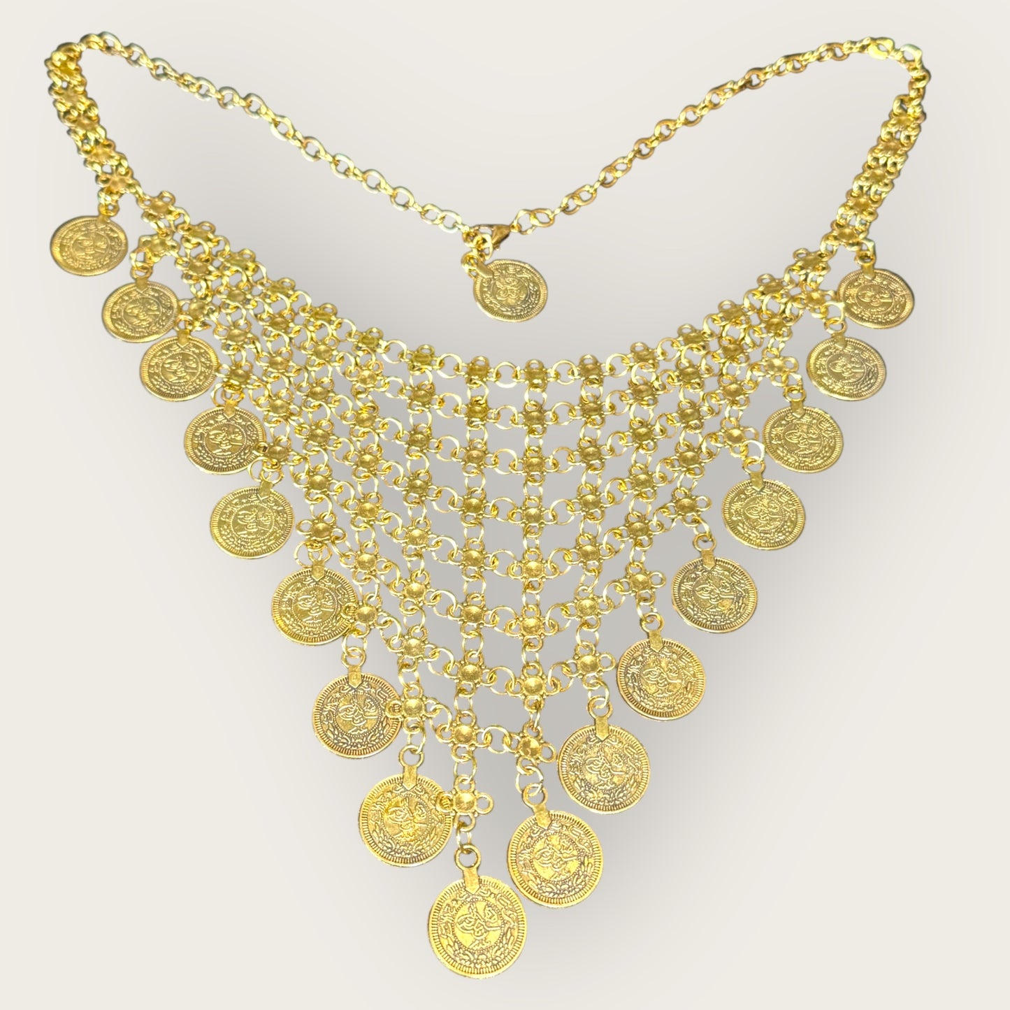Vintage Gold Coin Bib Necklace – 1970s–1980s Runway Statement