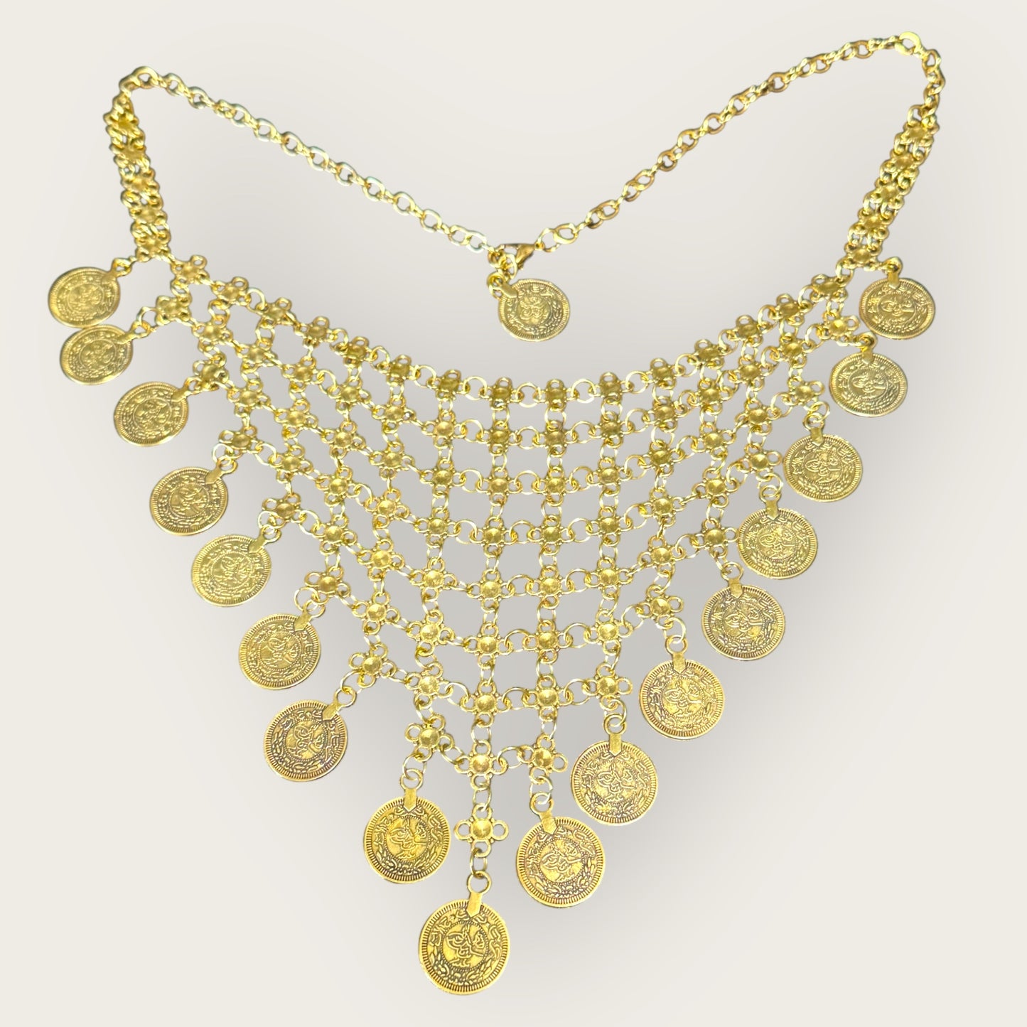 Vintage Gold Coin Bib Necklace – 1970s–1980s Runway Statement