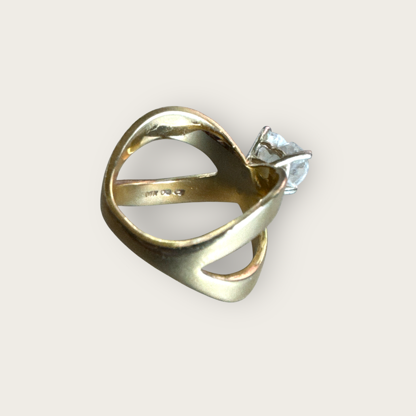 Vintage 14K Gold Heart-Cut Statement Ring – Size 6 – Modernist Bypass Design