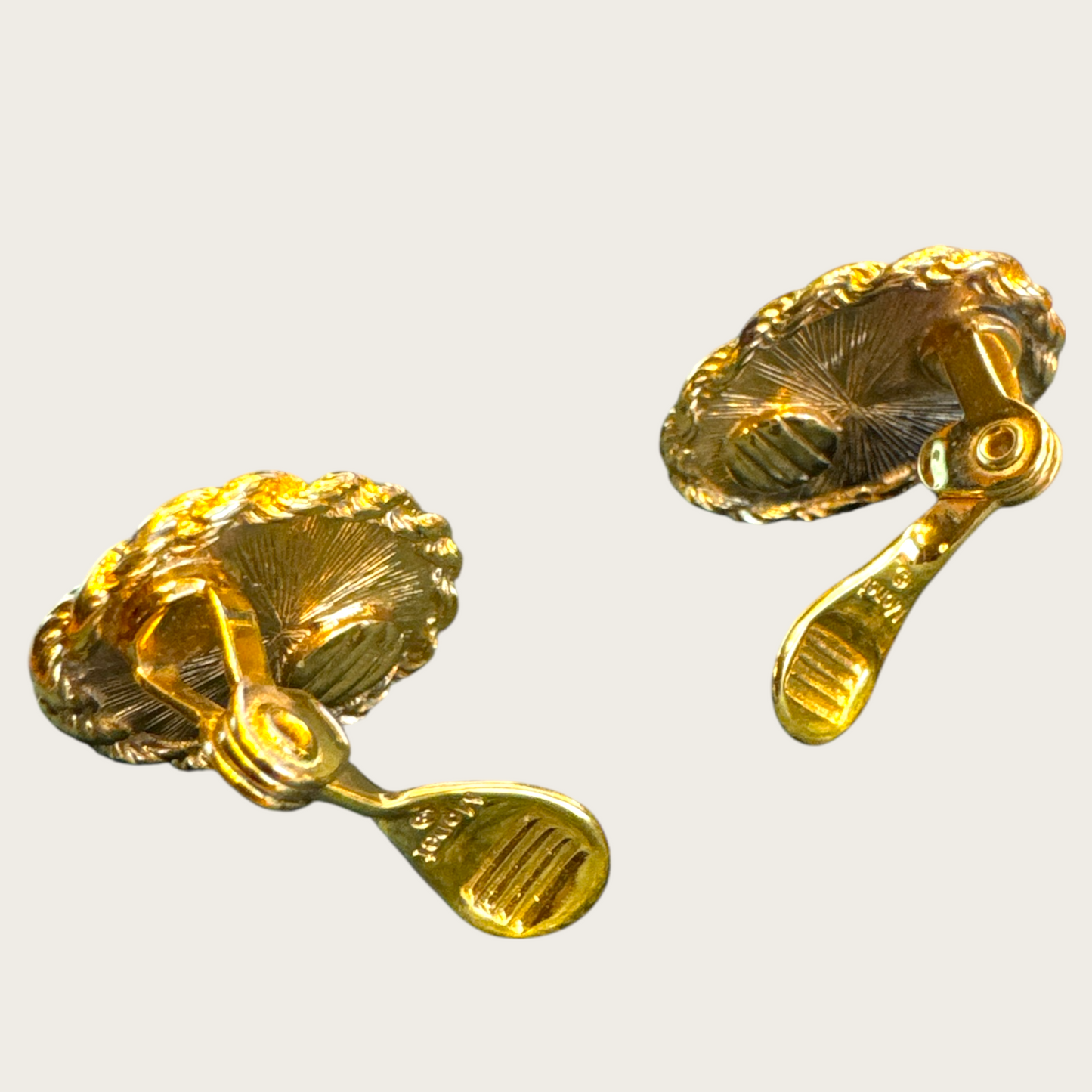 Vintage Monet Gold-Tone Rope Oval Clip-On Earrings with Rose Gold Wafer Center