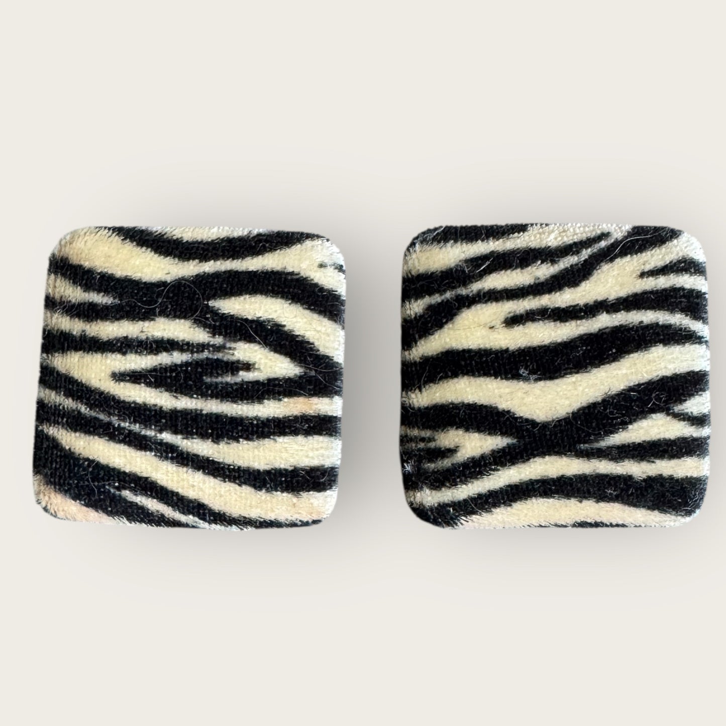 Vintage 1990s Zebra Print Fabric Square Earrings – Post Back Statement Studs