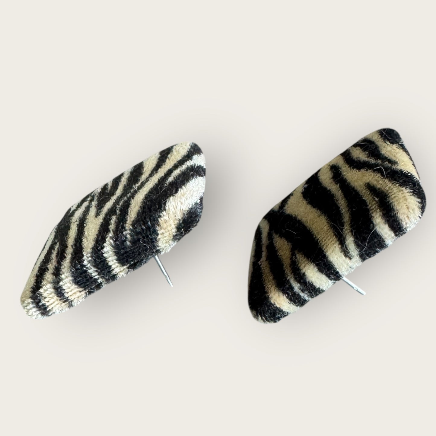 Vintage 1990s Zebra Print Fabric Square Earrings – Post Back Statement Studs