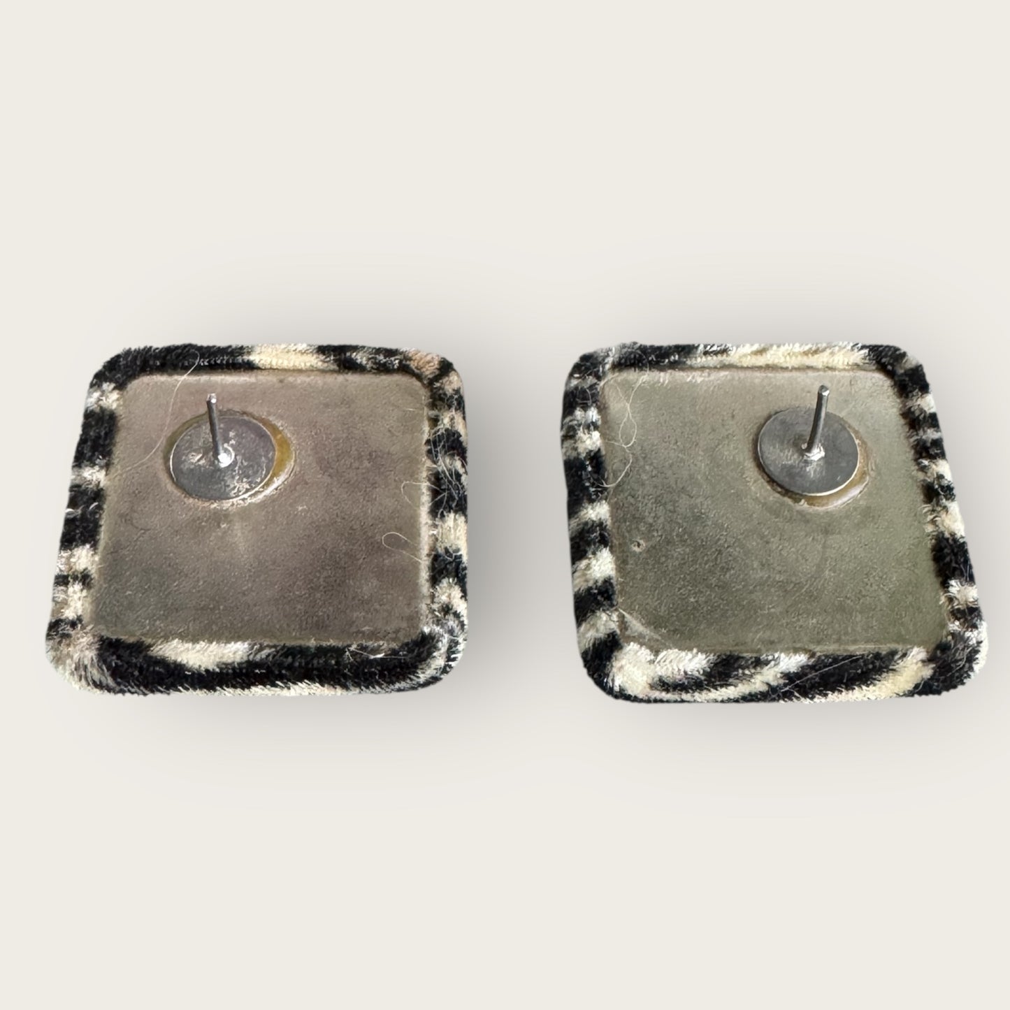 Vintage 1990s Zebra Print Fabric Square Earrings – Post Back Statement Studs