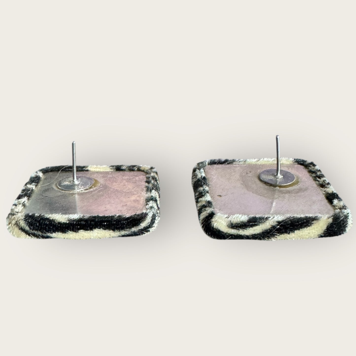 Vintage 1990s Zebra Print Fabric Square Earrings – Post Back Statement Studs