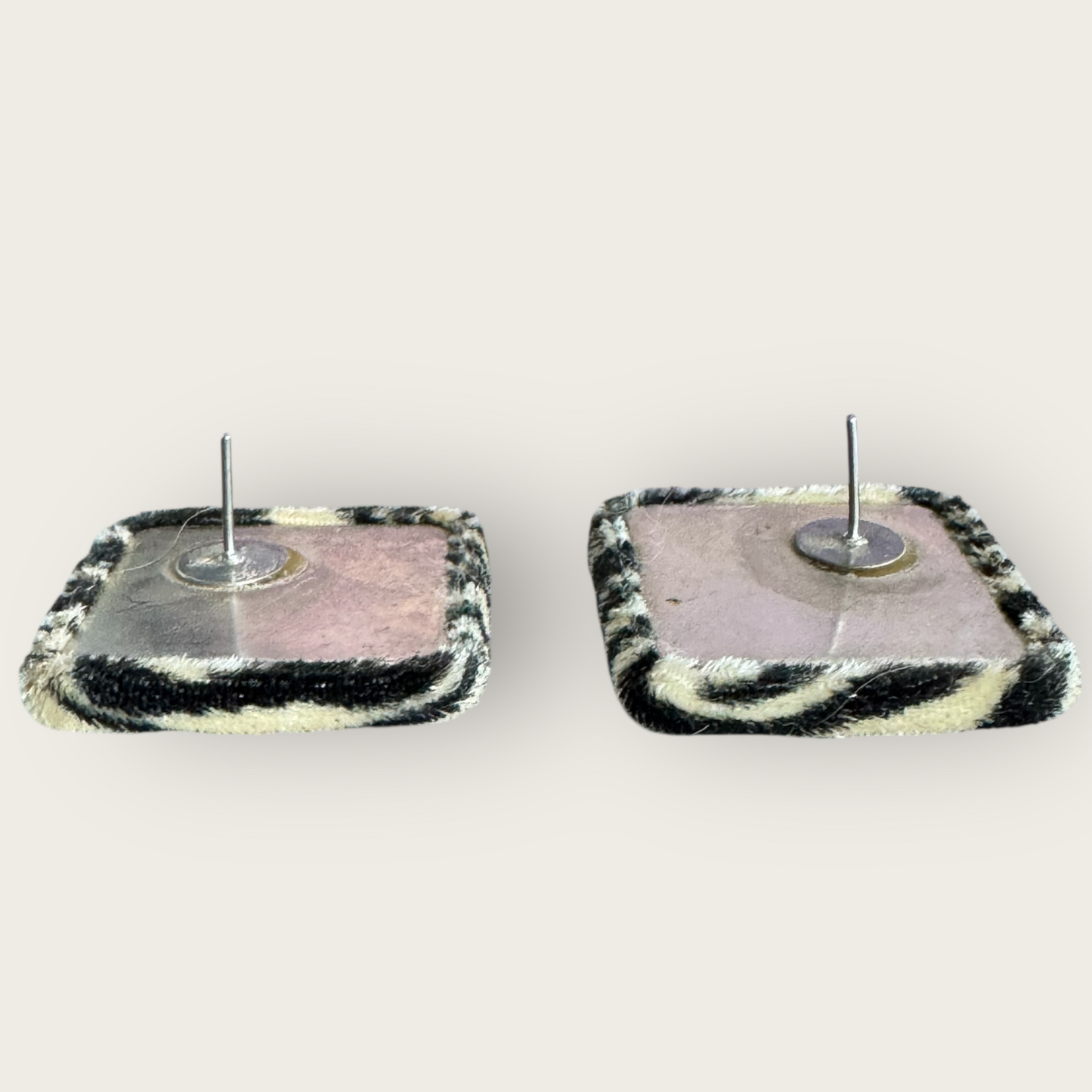 Vintage 1990s Zebra Print Fabric Square Earrings – Post Back Statement Studs