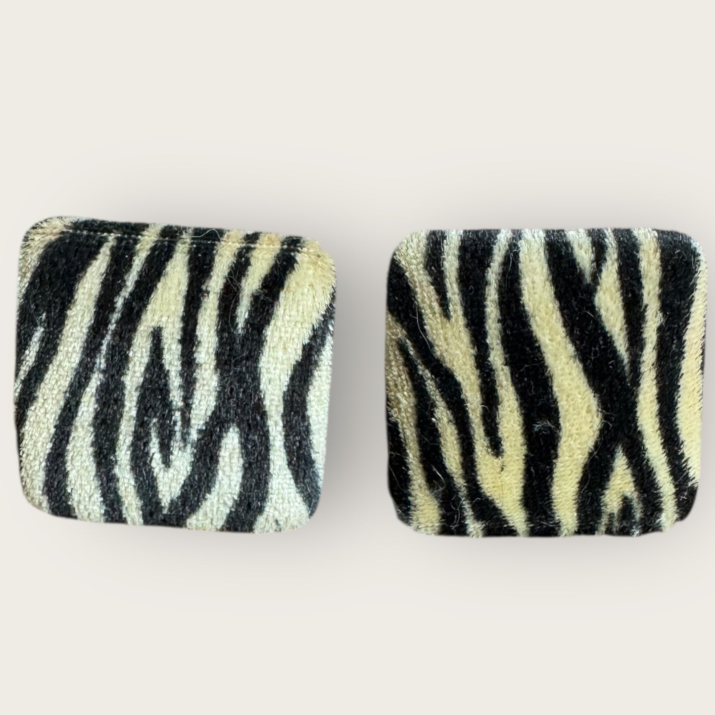 Vintage 1990s Zebra Print Fabric Square Earrings – Post Back Statement Studs