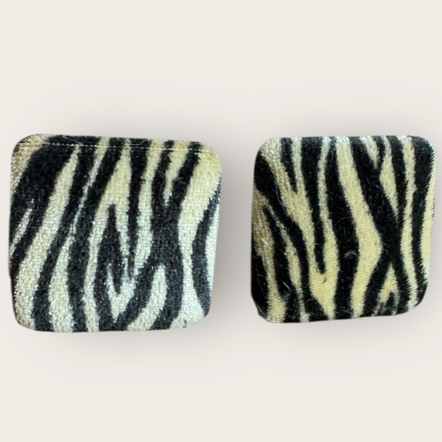 Vintage 1990s Zebra Print Fabric Square Earrings – Post Back Statement Studs