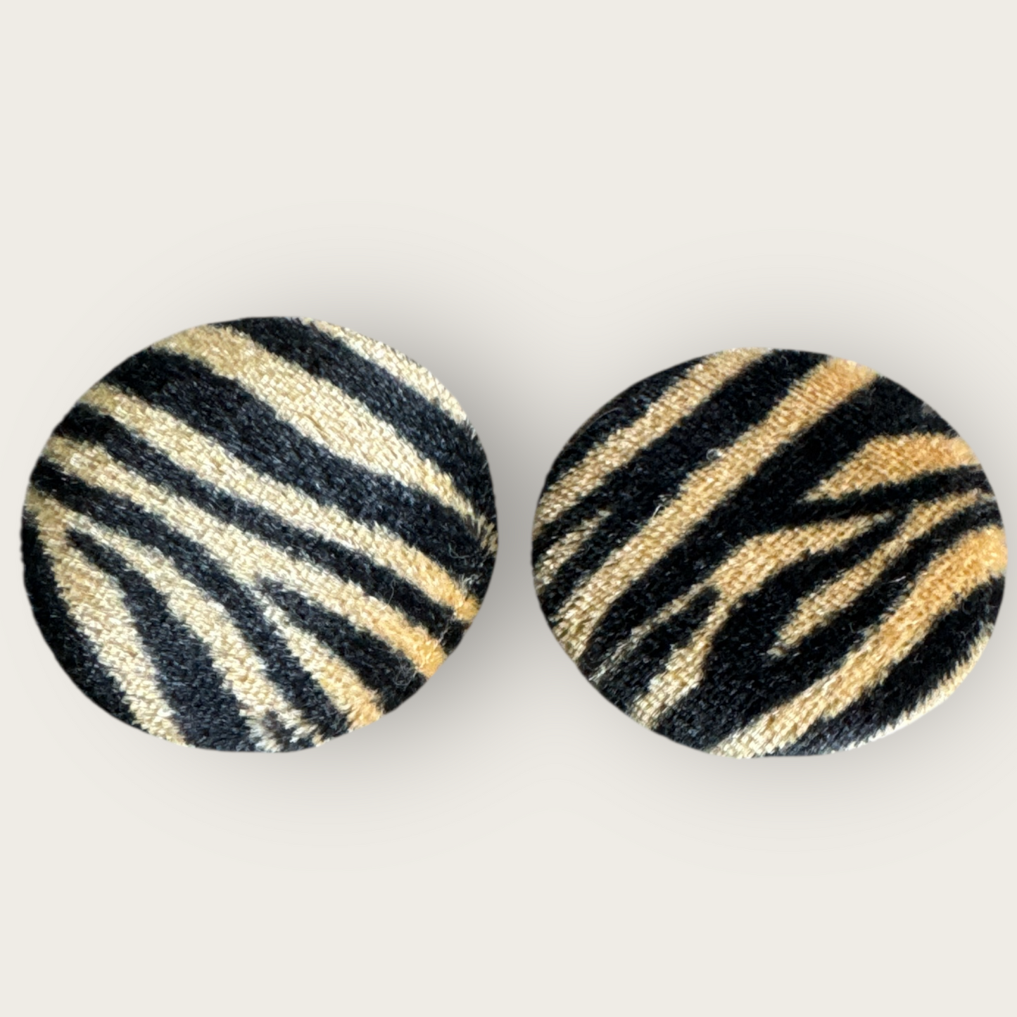 Vintage 1990s Zebra Print Round Fabric Earrings – Post Back Studs