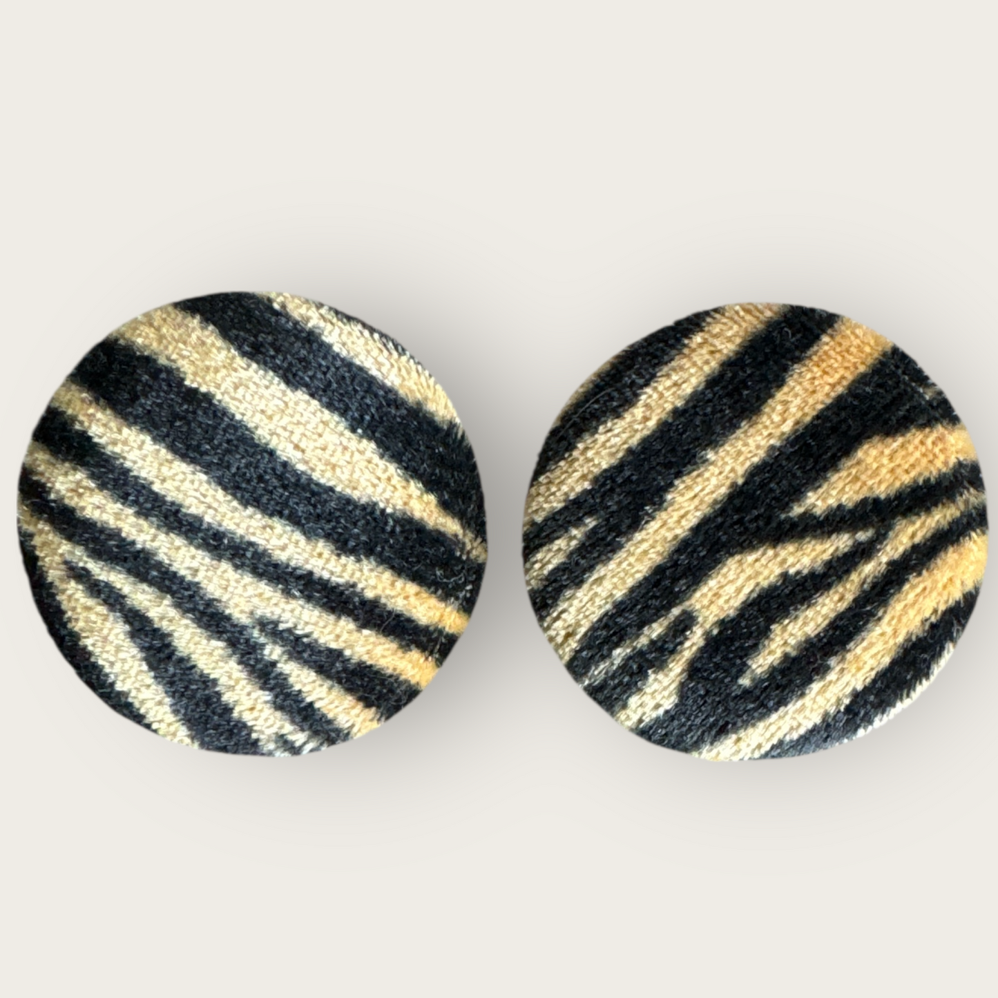 Vintage 1990s Zebra Print Round Fabric Earrings – Post Back Studs