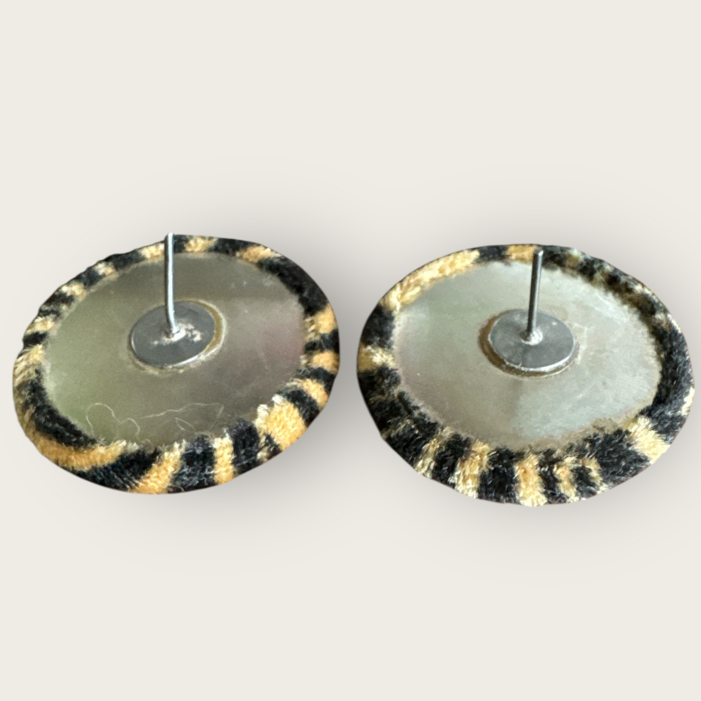 Vintage 1990s Zebra Print Round Fabric Earrings – Post Back Studs