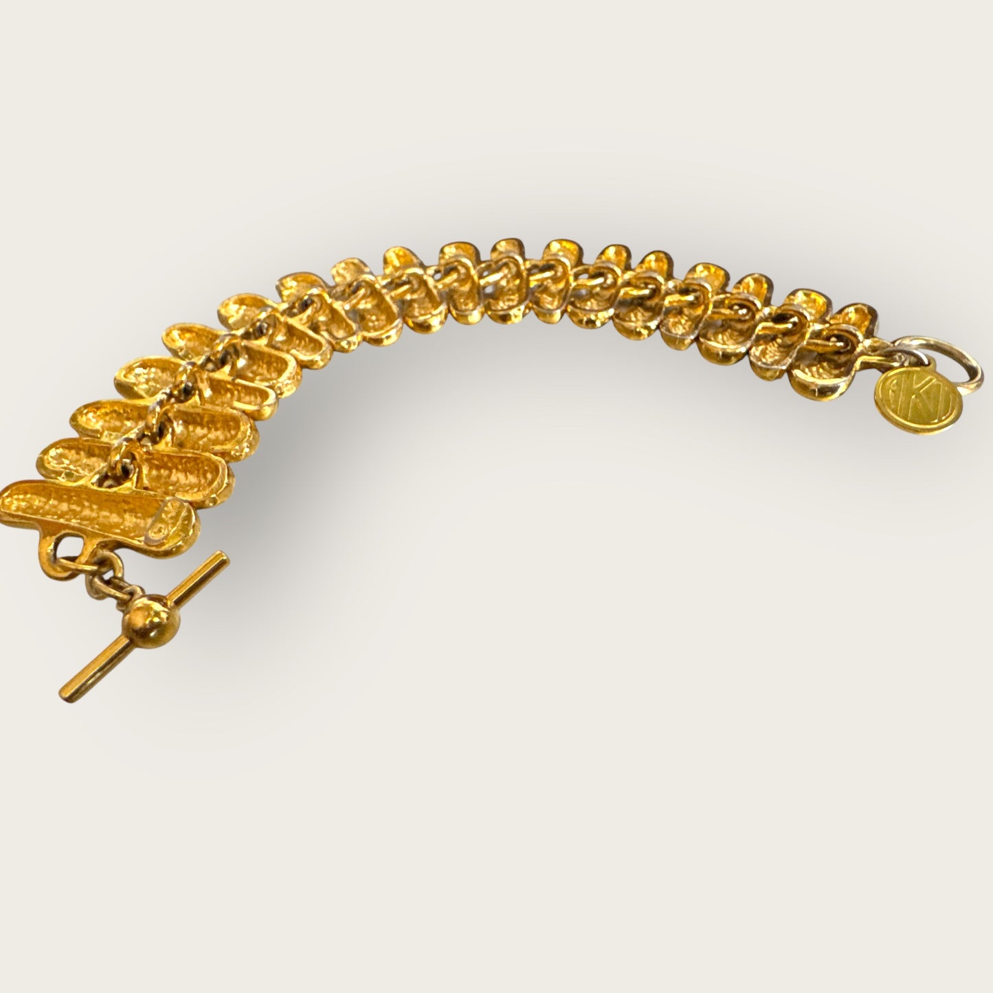 Vintage Anne Klein II Gold-Tone Sculptural Link Bracelet – Signed AKII, Chunky Toggle Closure, 6 ½ Inch