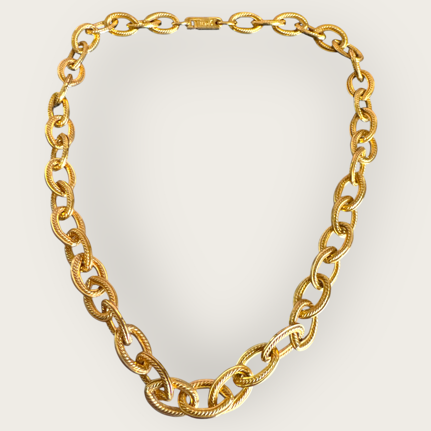 Vintage Napier Gold-Tone Rope Textured Link Necklace – 17 Inch, Push–Pull Clasp, Pristine Condition