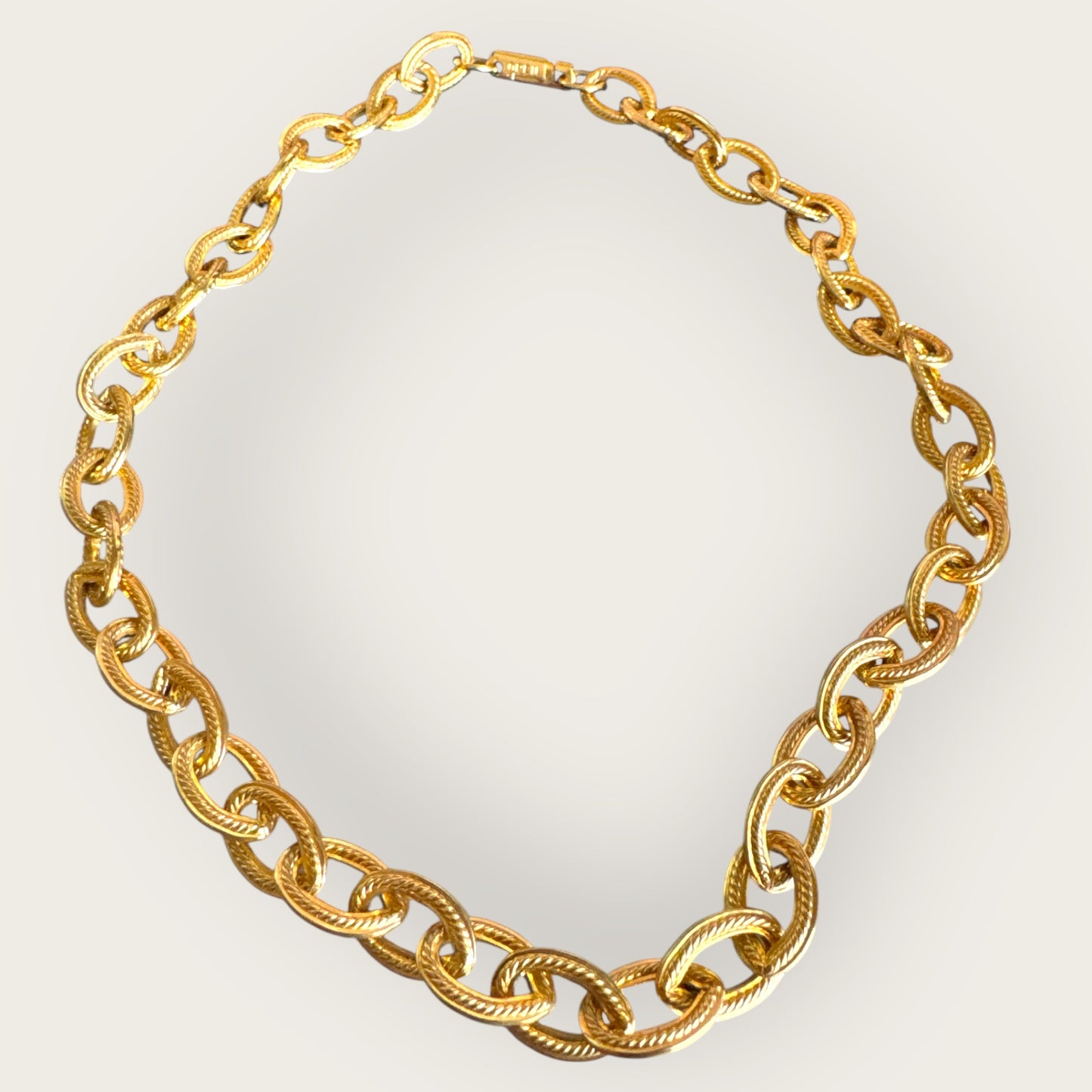 Vintage Napier Gold-Tone Rope Textured Link Necklace – 17 Inch, Push–Pull Clasp, Pristine Condition