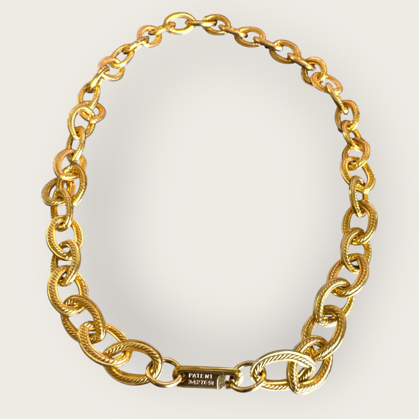 Vintage Napier Gold-Tone Rope Textured Link Necklace – 17 Inch, Push–Pull Clasp, Pristine Condition