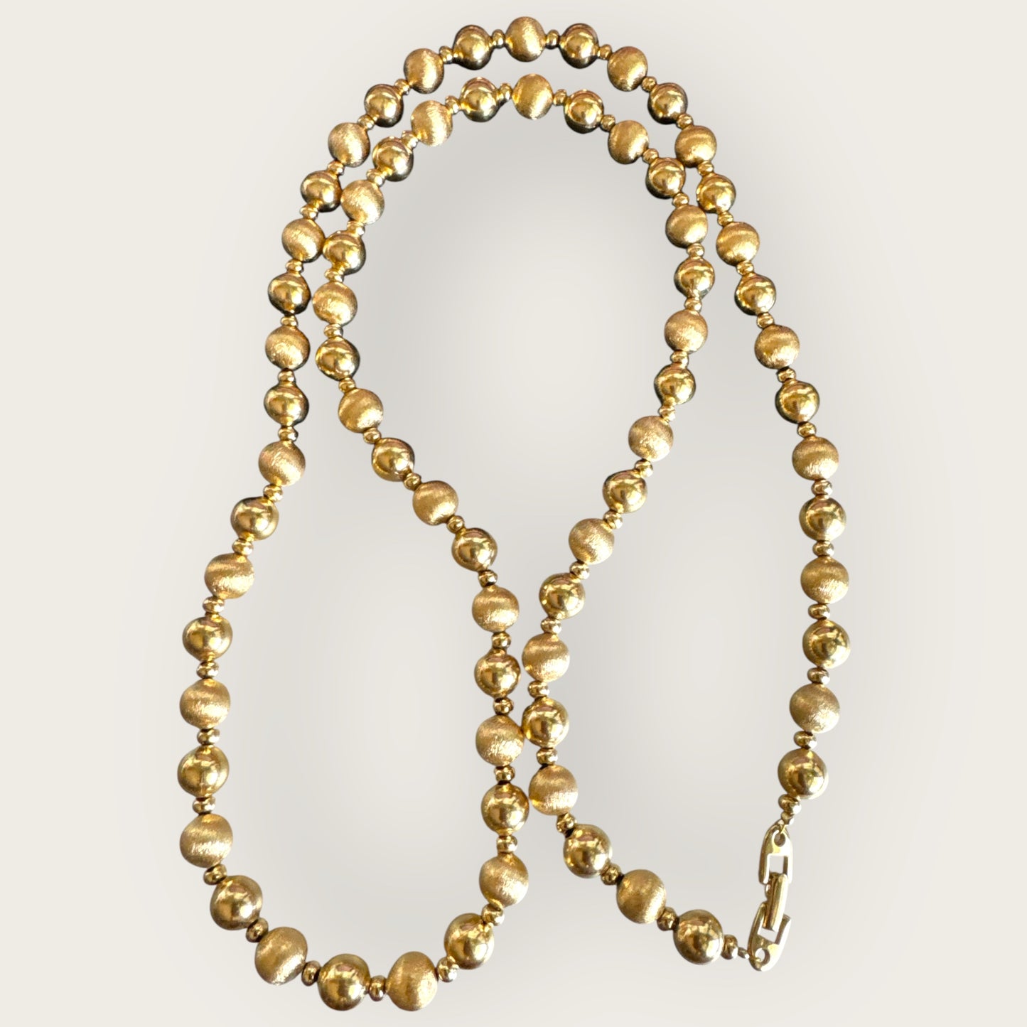 Vintage Napier Gold-Tone Beaded Necklace – 36 Inch, Textured & Polished Beads