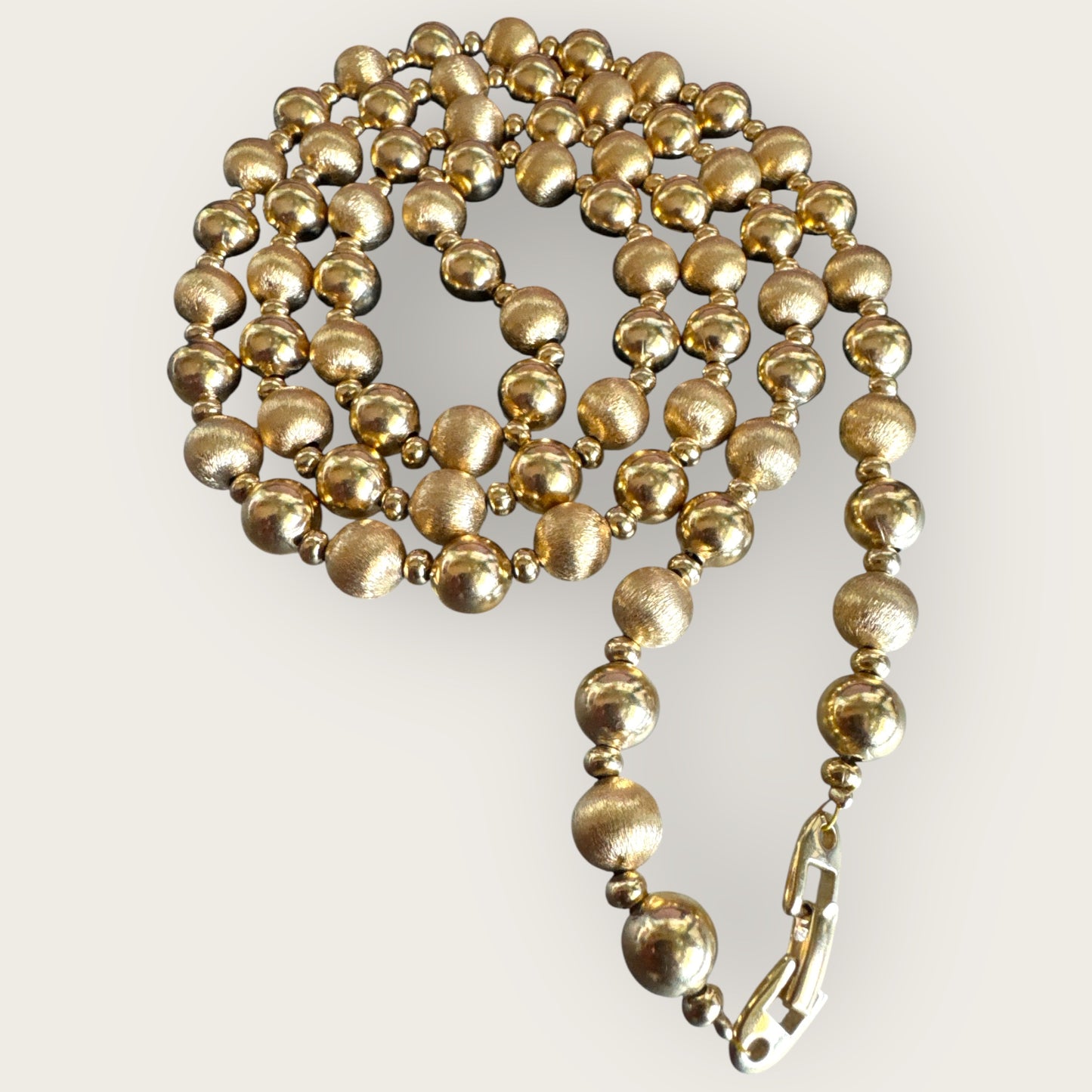 Vintage Napier Gold-Tone Beaded Necklace – 36 Inch, Textured & Polished Beads