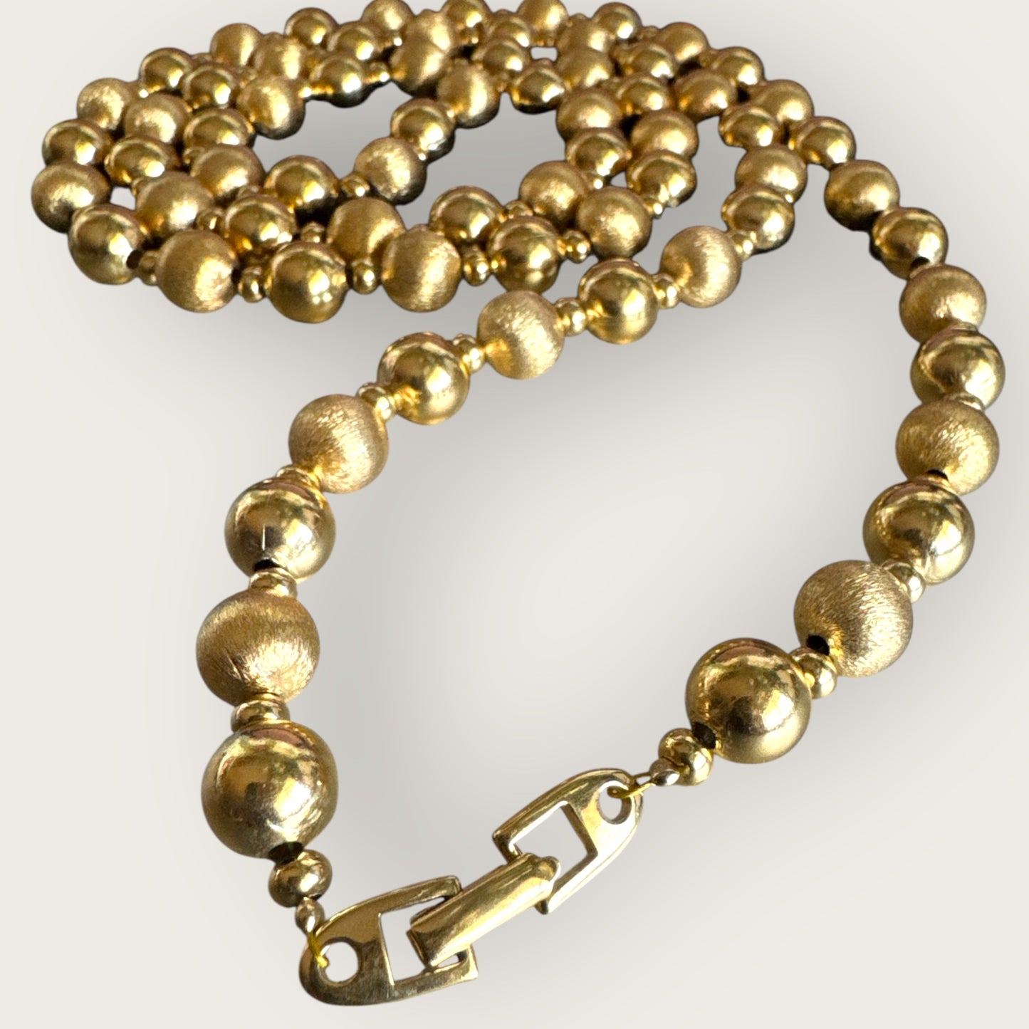 Vintage Napier Gold-Tone Beaded Necklace – 36 Inch, Textured & Polished Beads