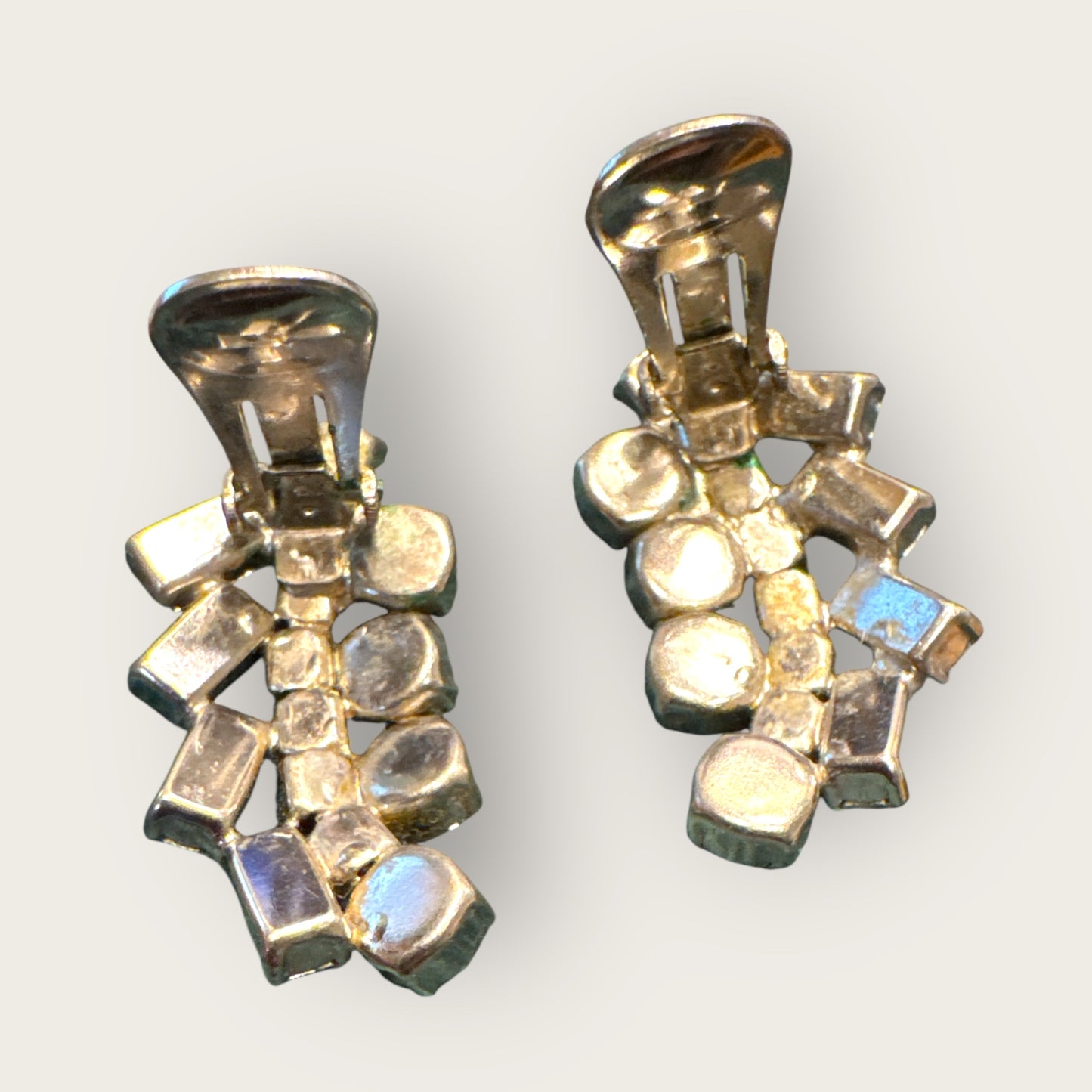 Vintage Clear Rhinestone Clip-On Earrings | Mid-Century Sparkling Prong-Set Design
