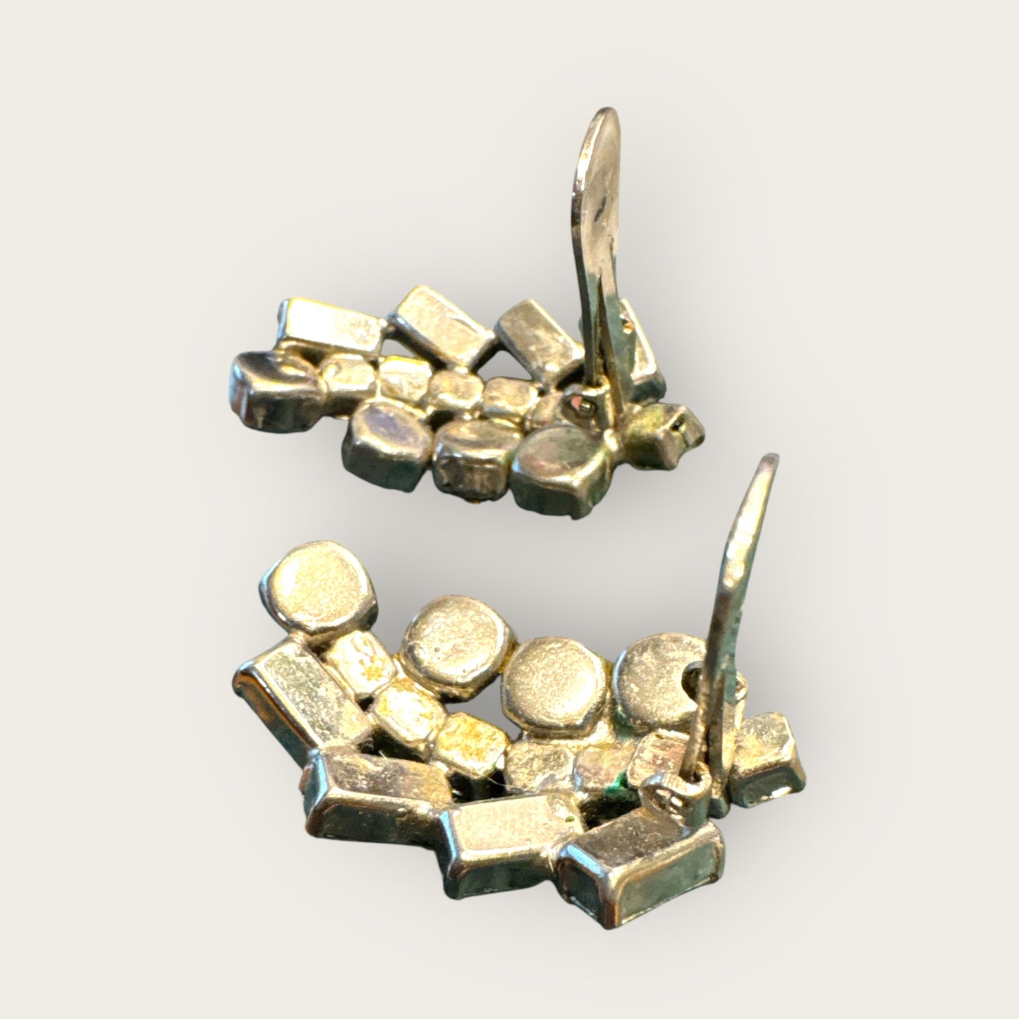 Vintage Clear Rhinestone Clip-On Earrings | Mid-Century Sparkling Prong-Set Design